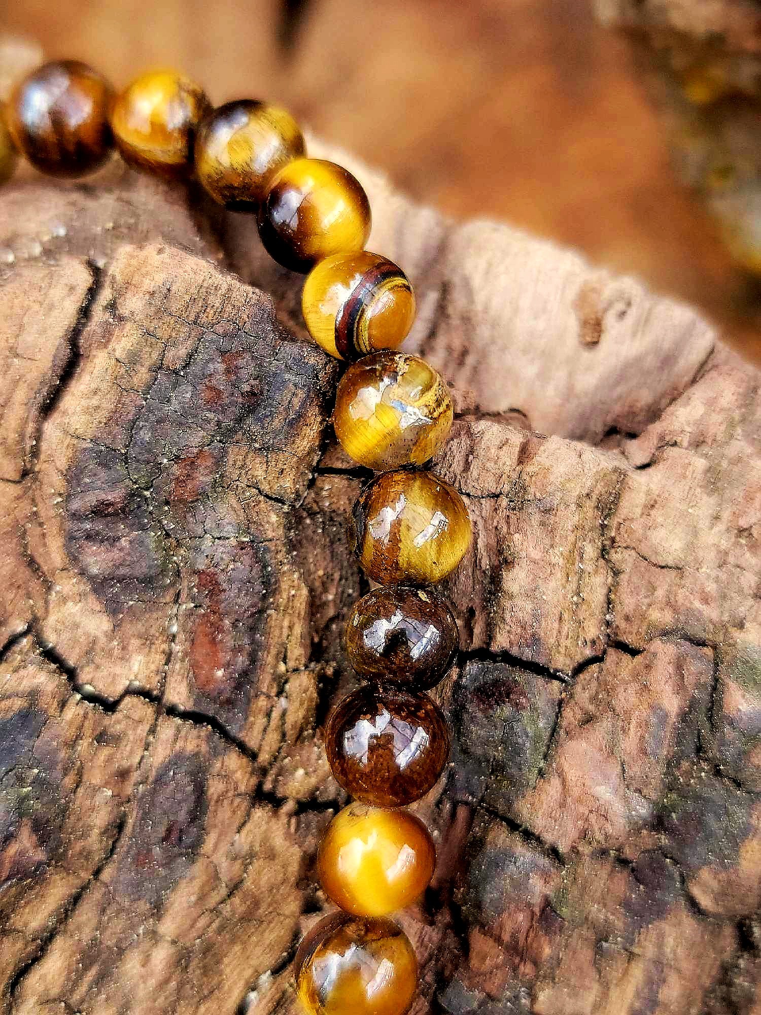 Bracelet  Oeil de tigre coeur doré
