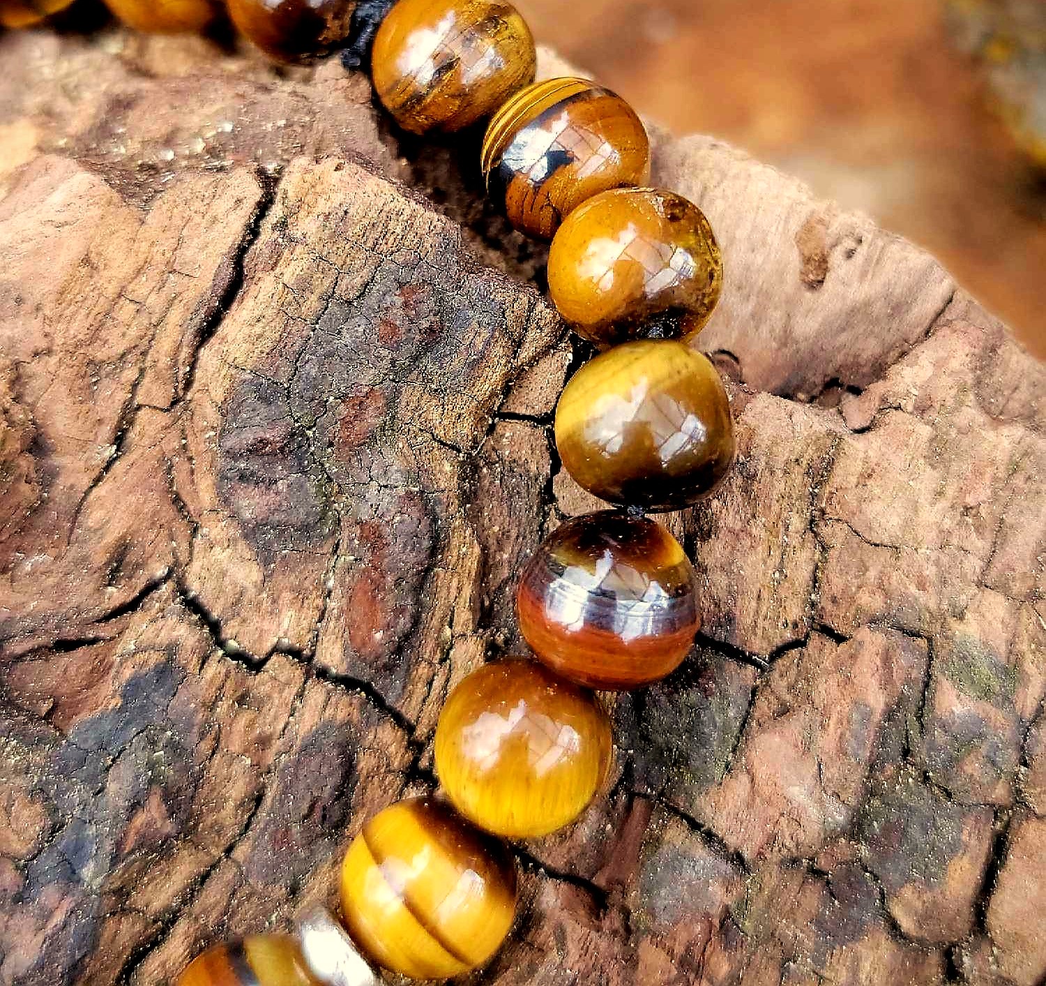 Bracelet Oeil de tigre et éléphant argenté