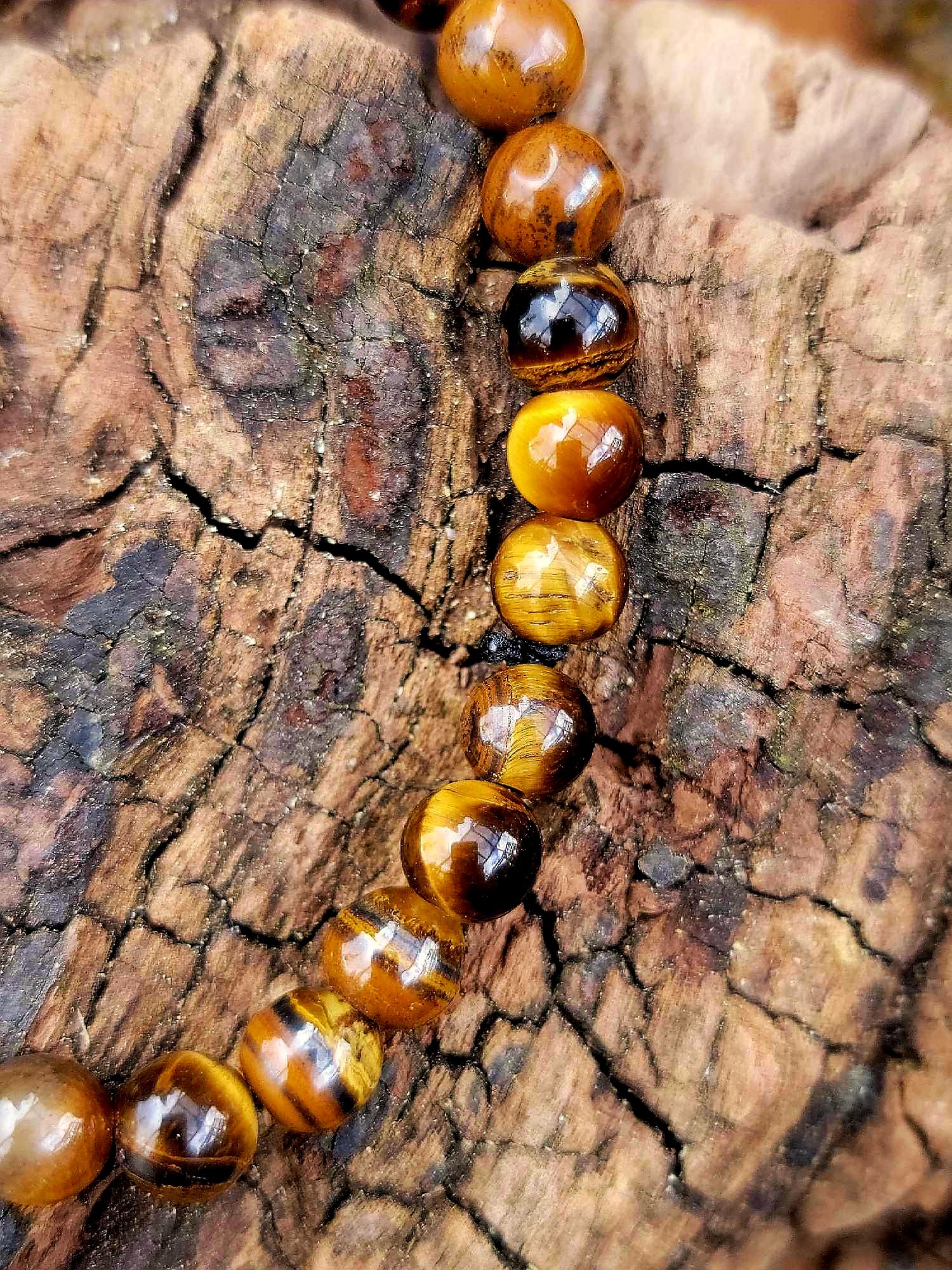 Bracelet Oeil de tigre et éléphant doré