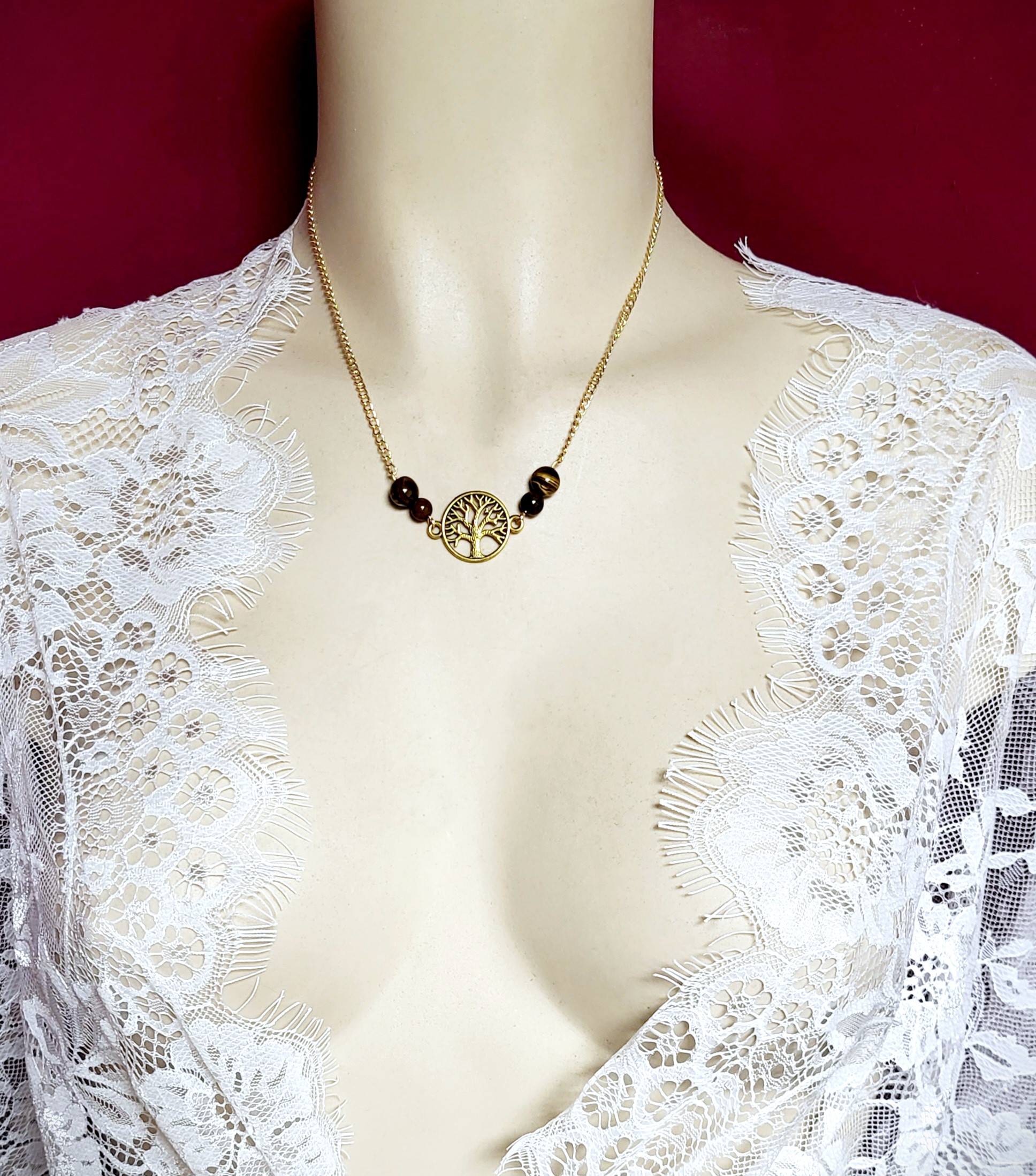 Collier arbre de vie et Oeil de tigre