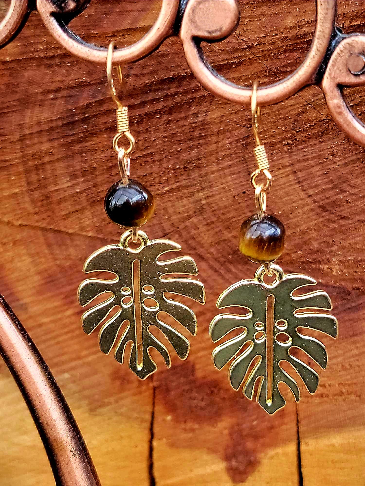 Boucles d'oreilles feuilles dorées