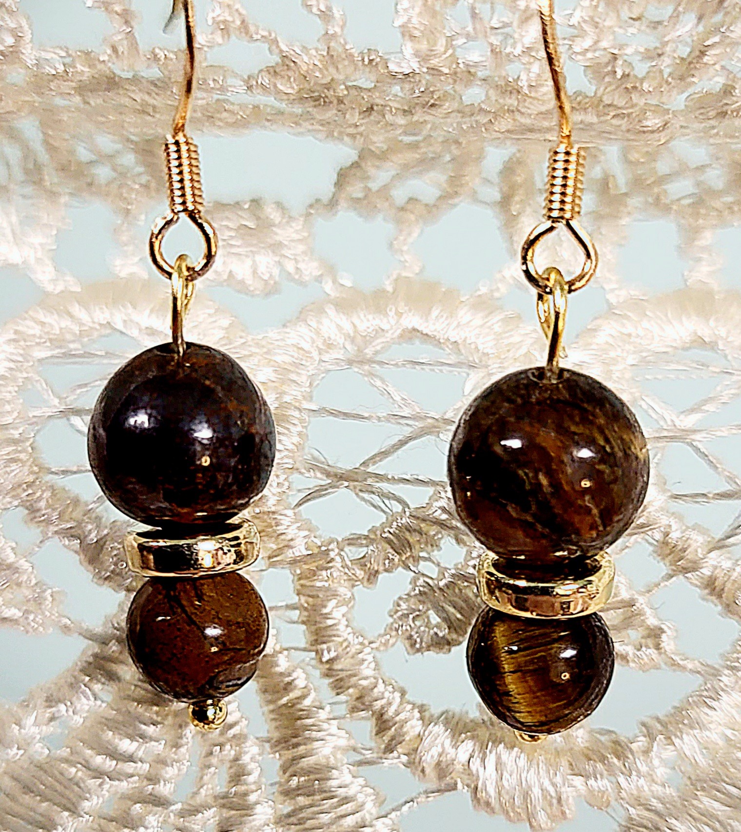 Boucles d'oreilles perles Oeil de tigre