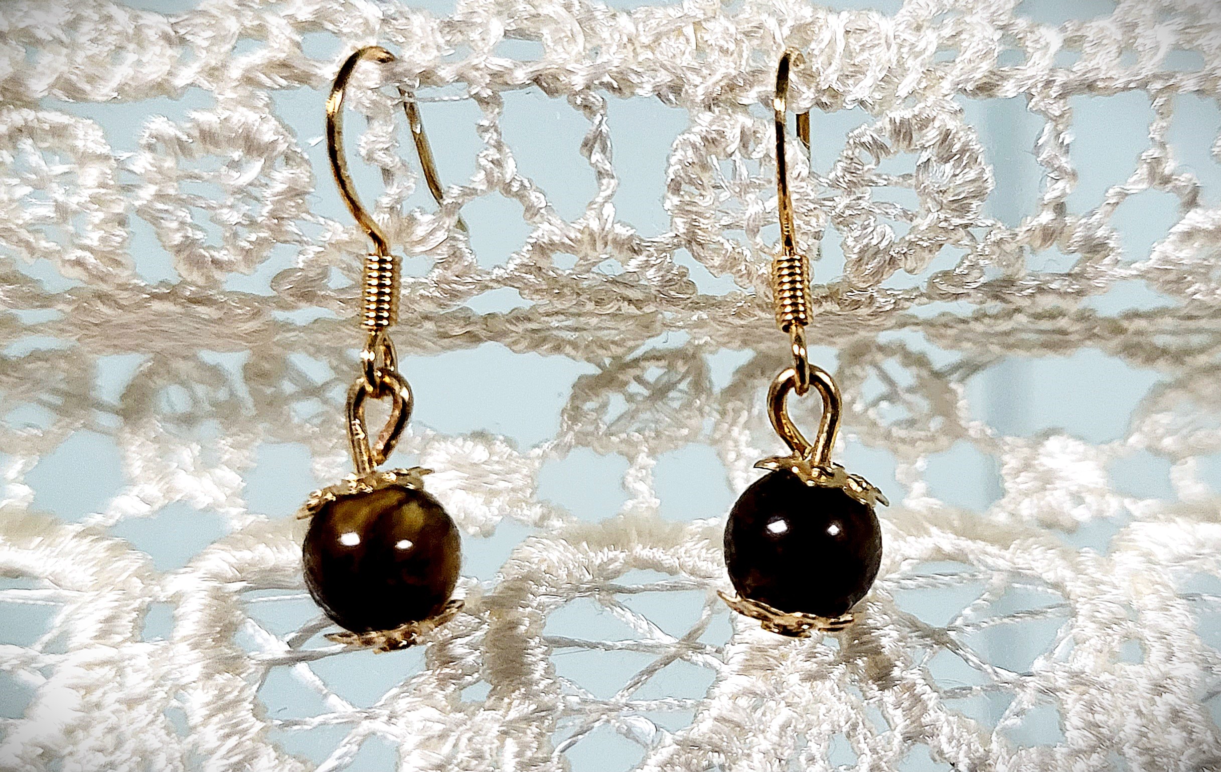 Boucles d'oreille perles en Oeil de tigre