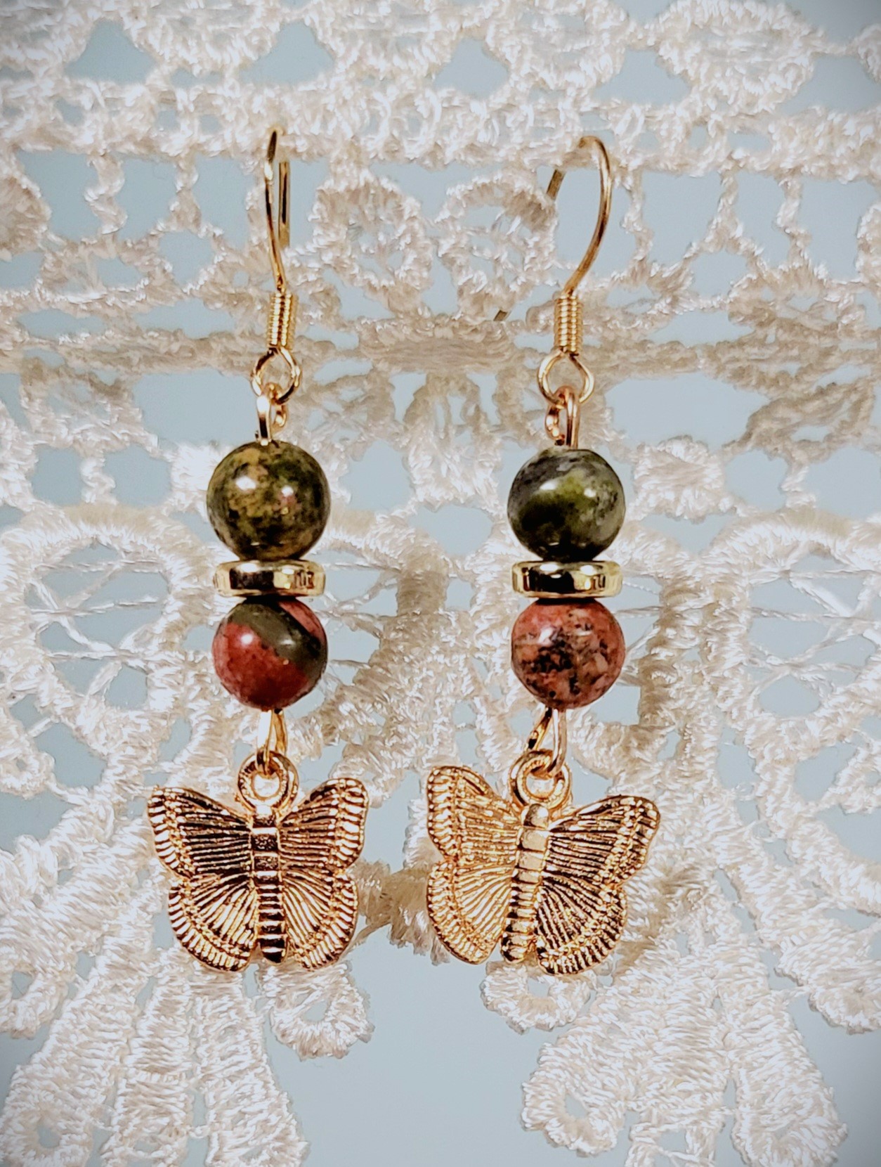 Boucles d'oreilles Unakite Papillons