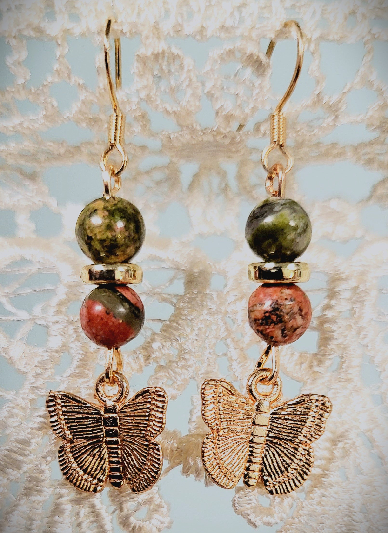 Boucles d'oreilles Unakite Papillons