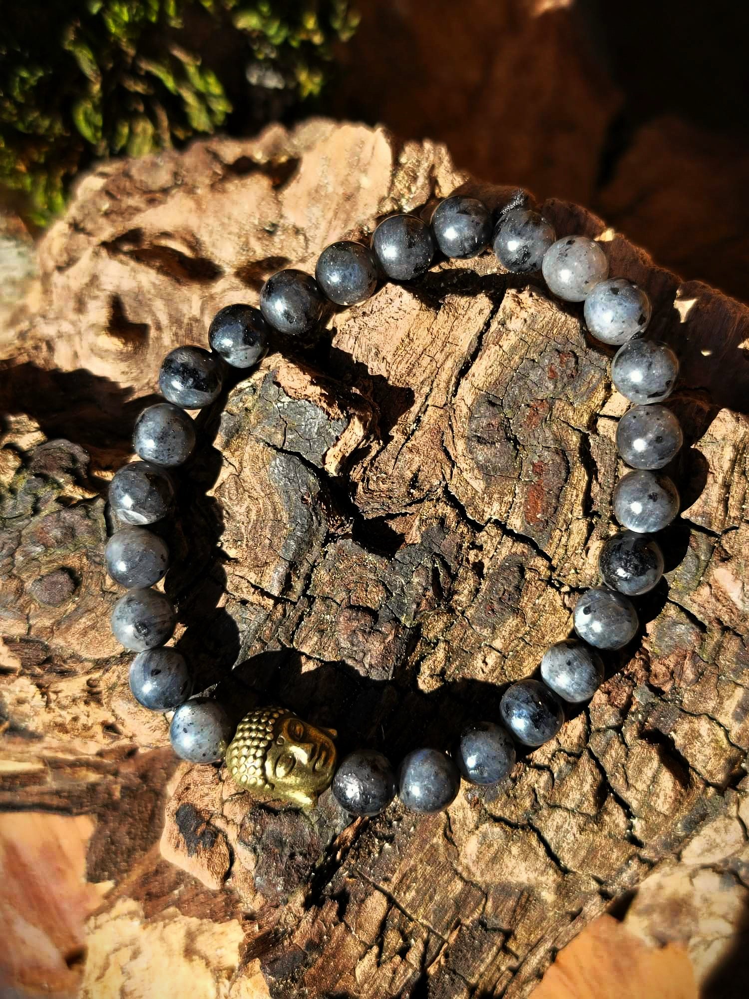 Bracelet Labradorite boudha bronze