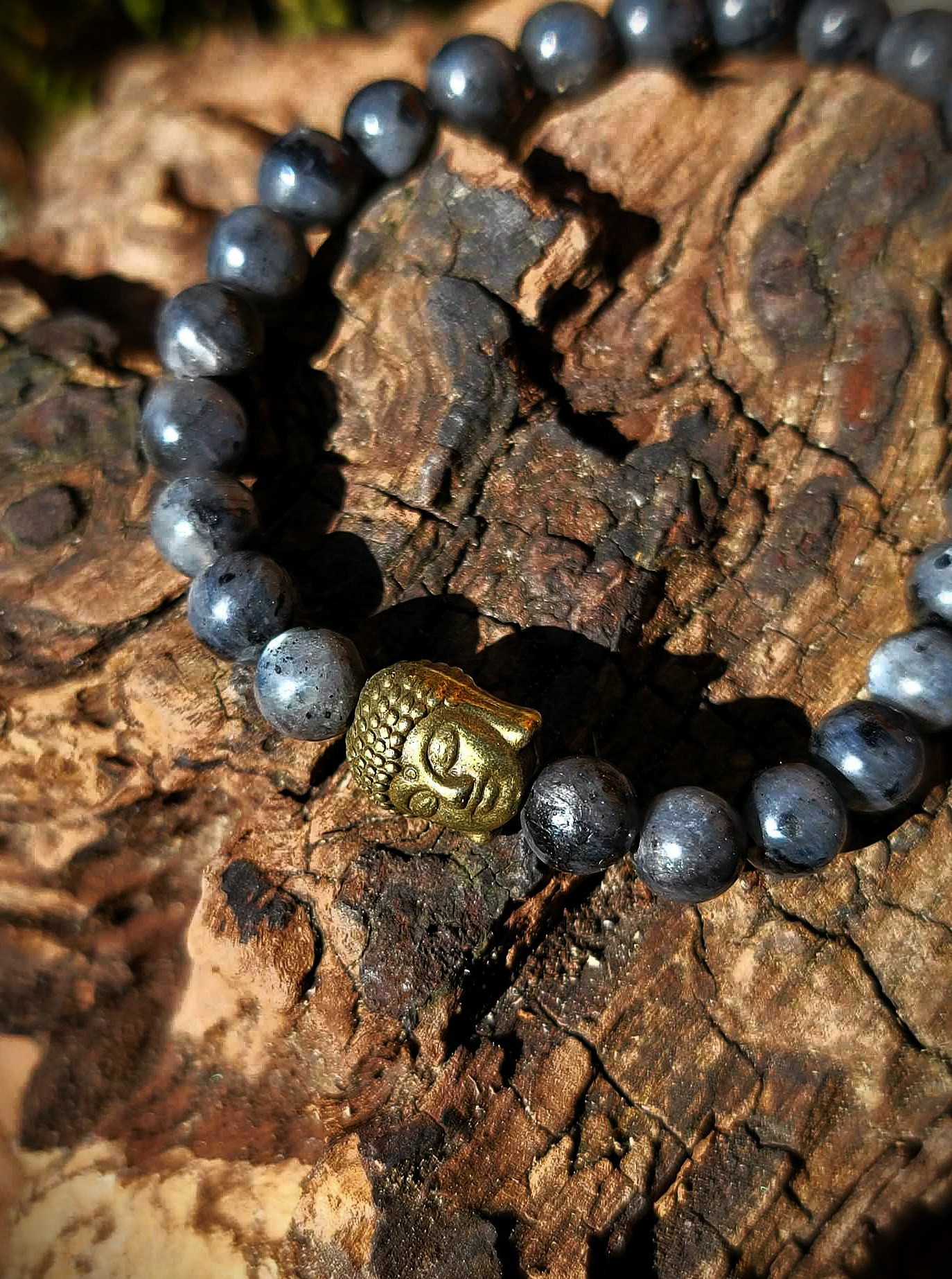 Bracelet Labradorite boudha bronze