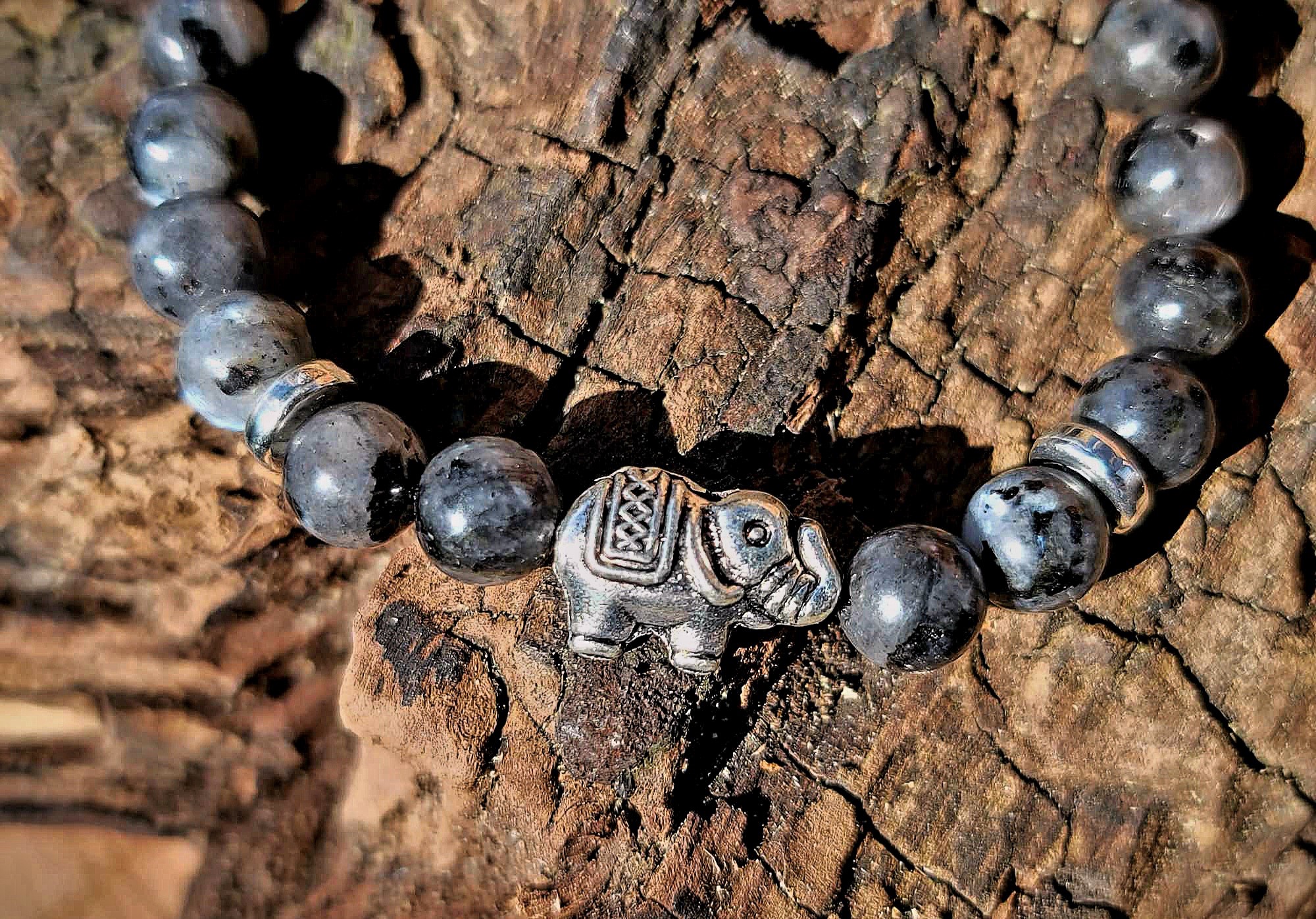 Bracelet Labradorite éléphant argenté