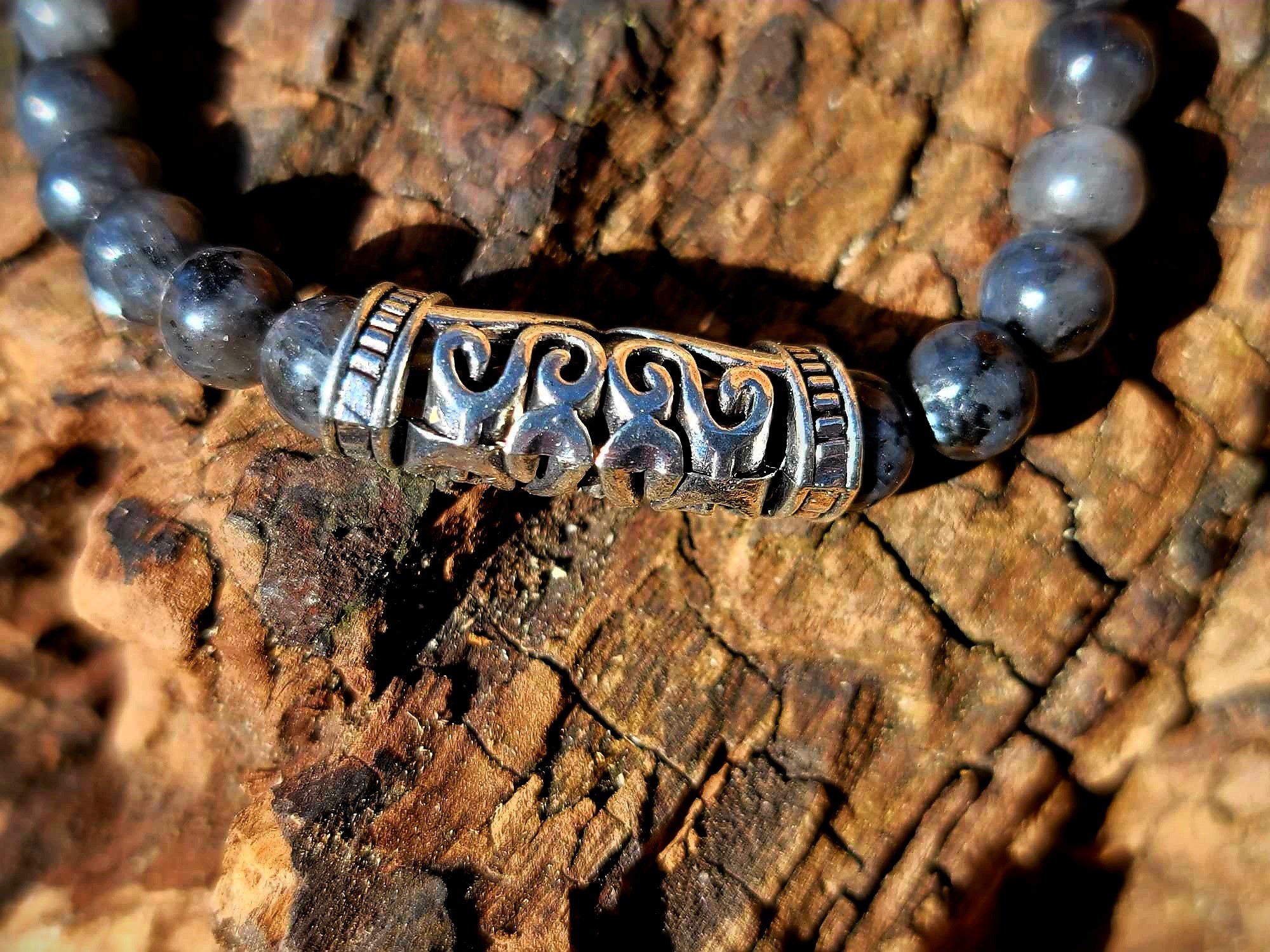 Bracelet Labradorite éléphant argenté