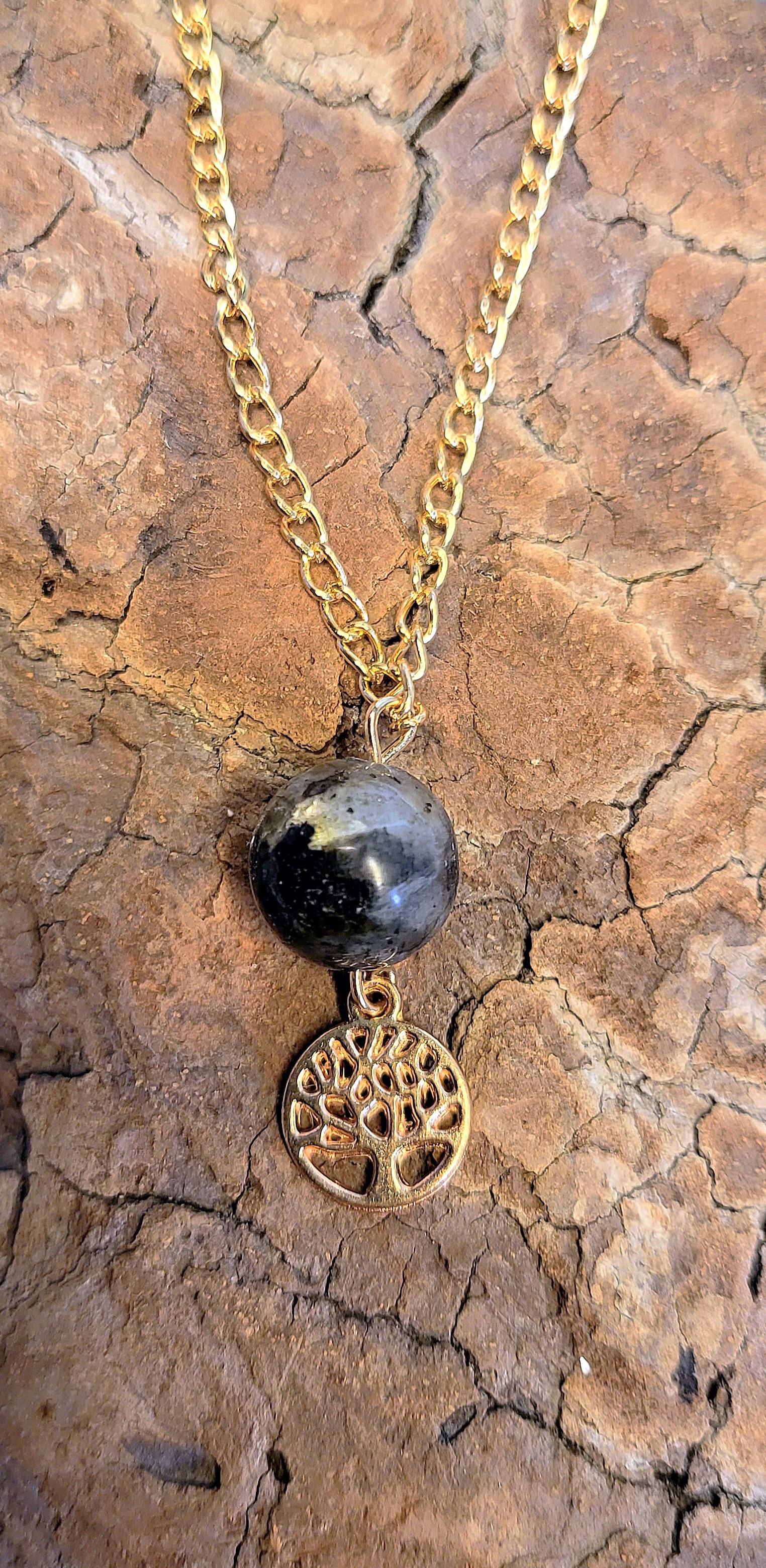 Sautoir Labradorite Arbre de vie doré