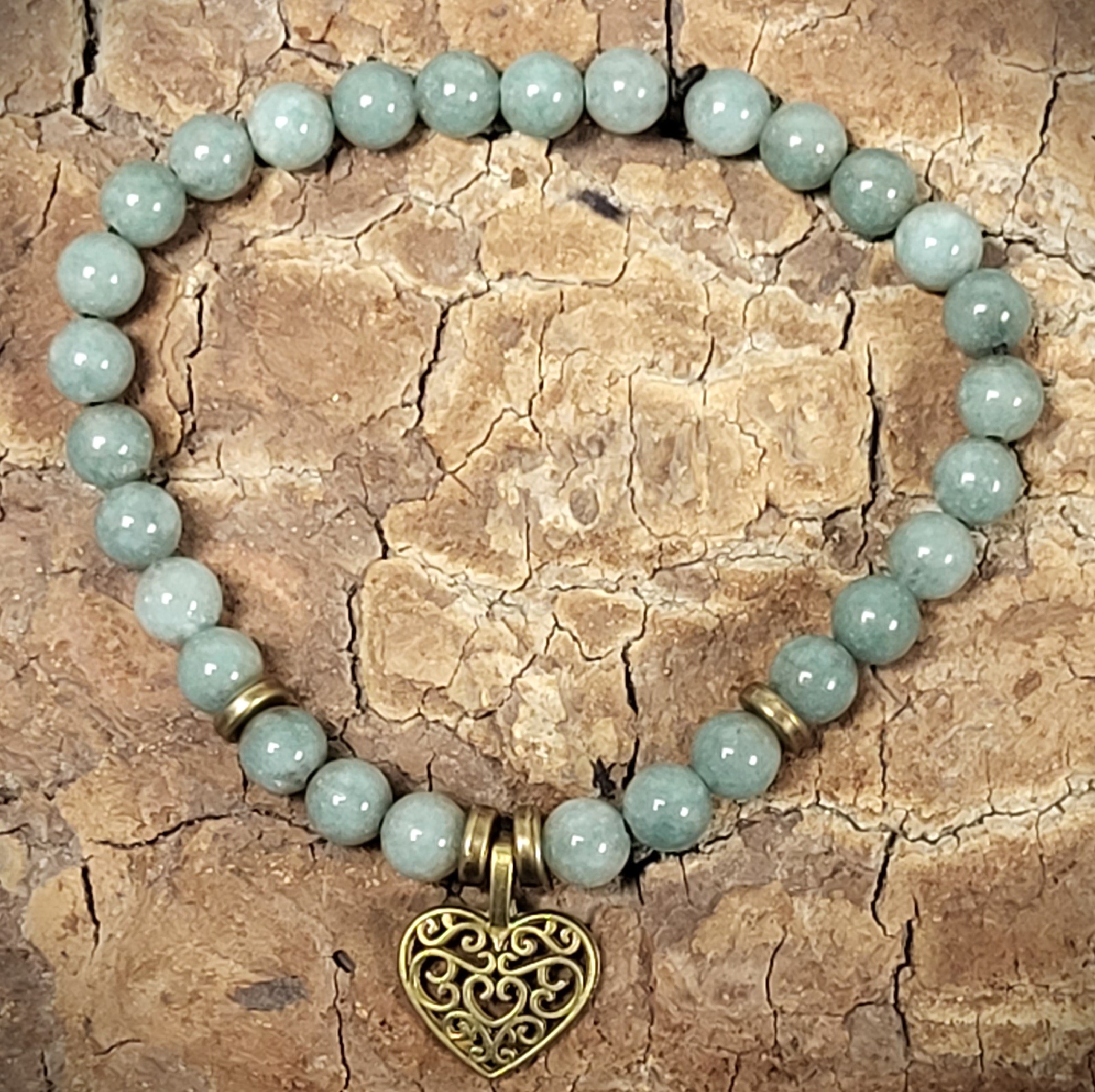 Bracelet Jade de Birmanie Coeur bronze