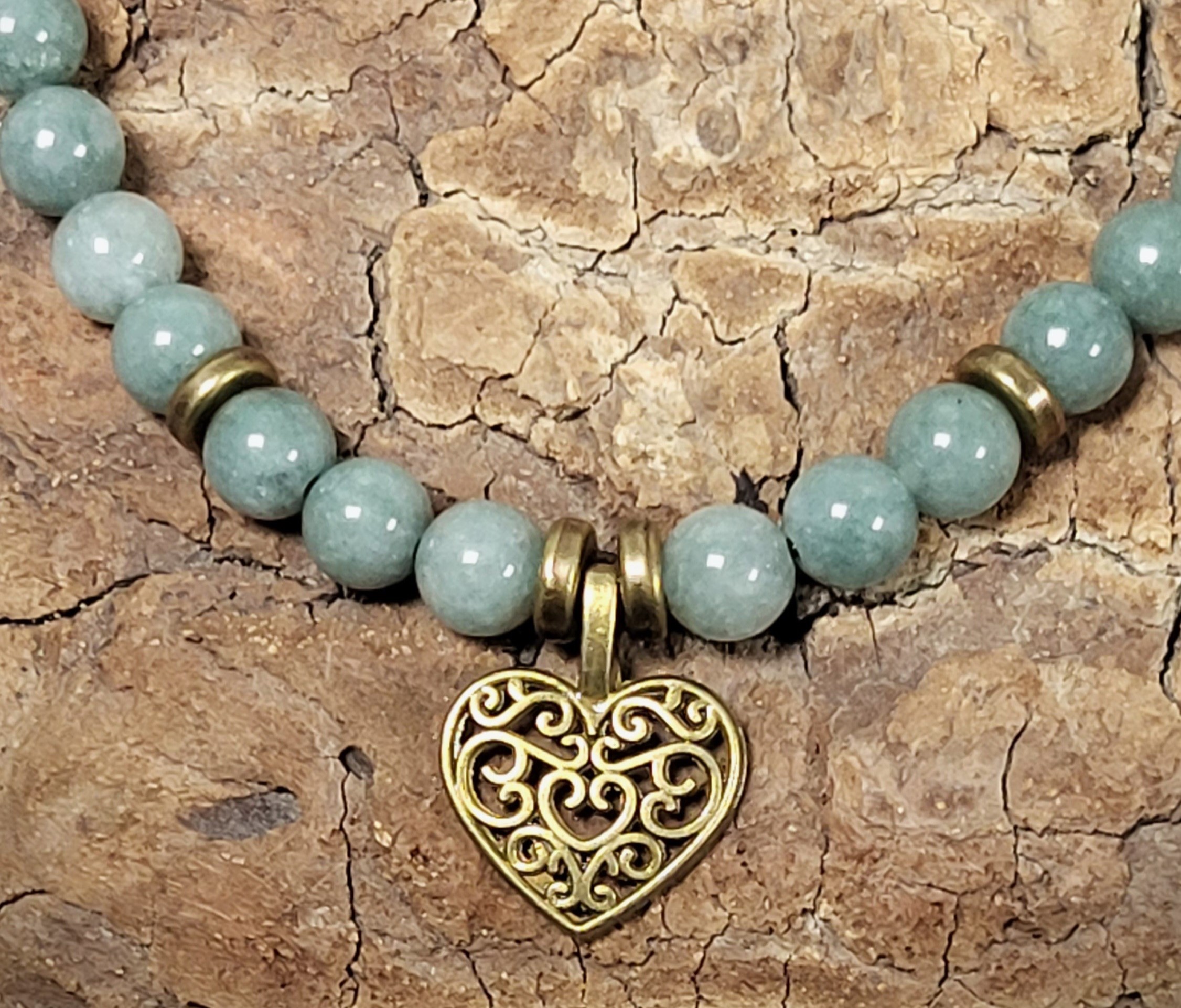 Bracelet Jade de Birmanie Coeur bronze