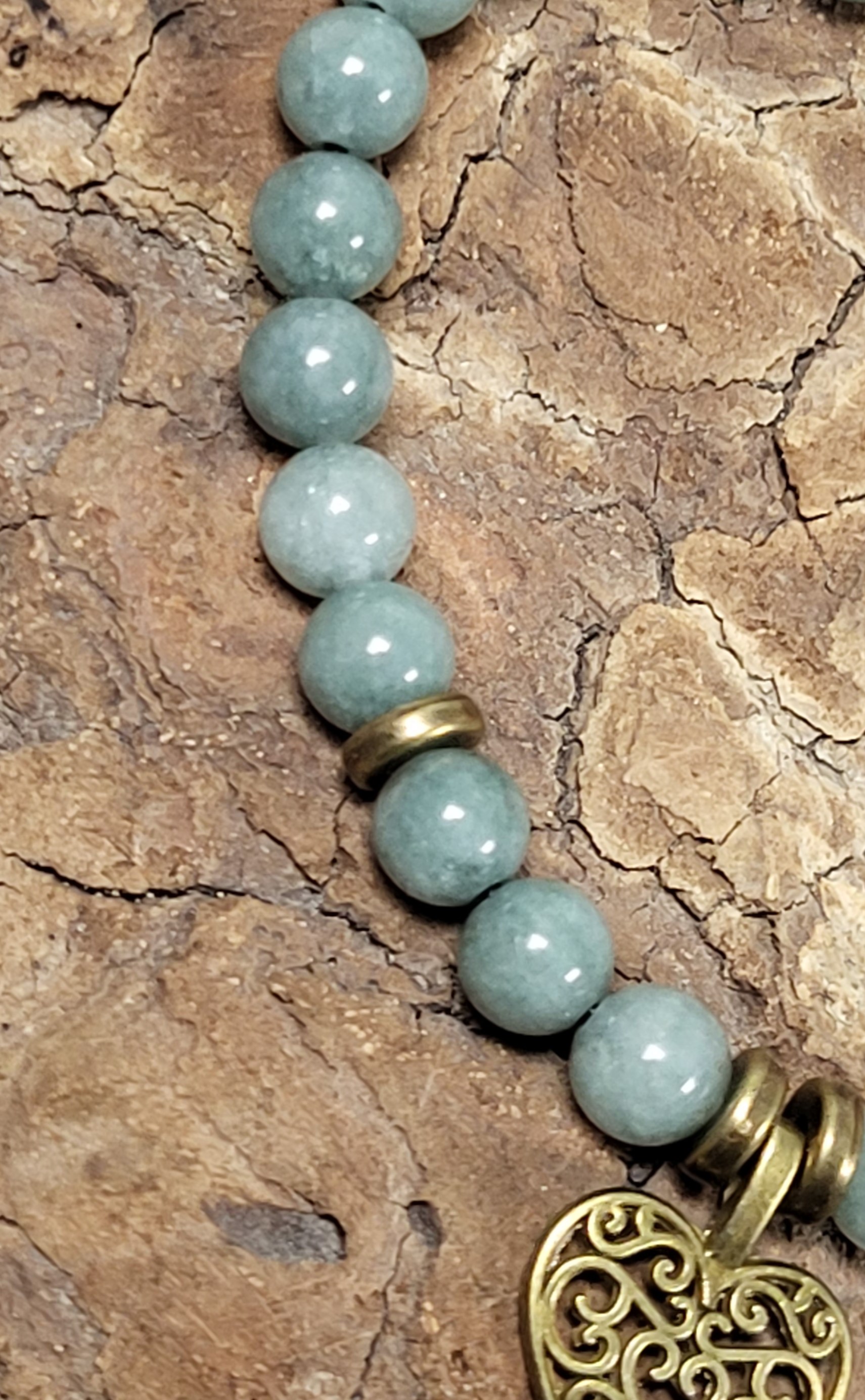Bracelet Jade de Birmanie Coeur bronze