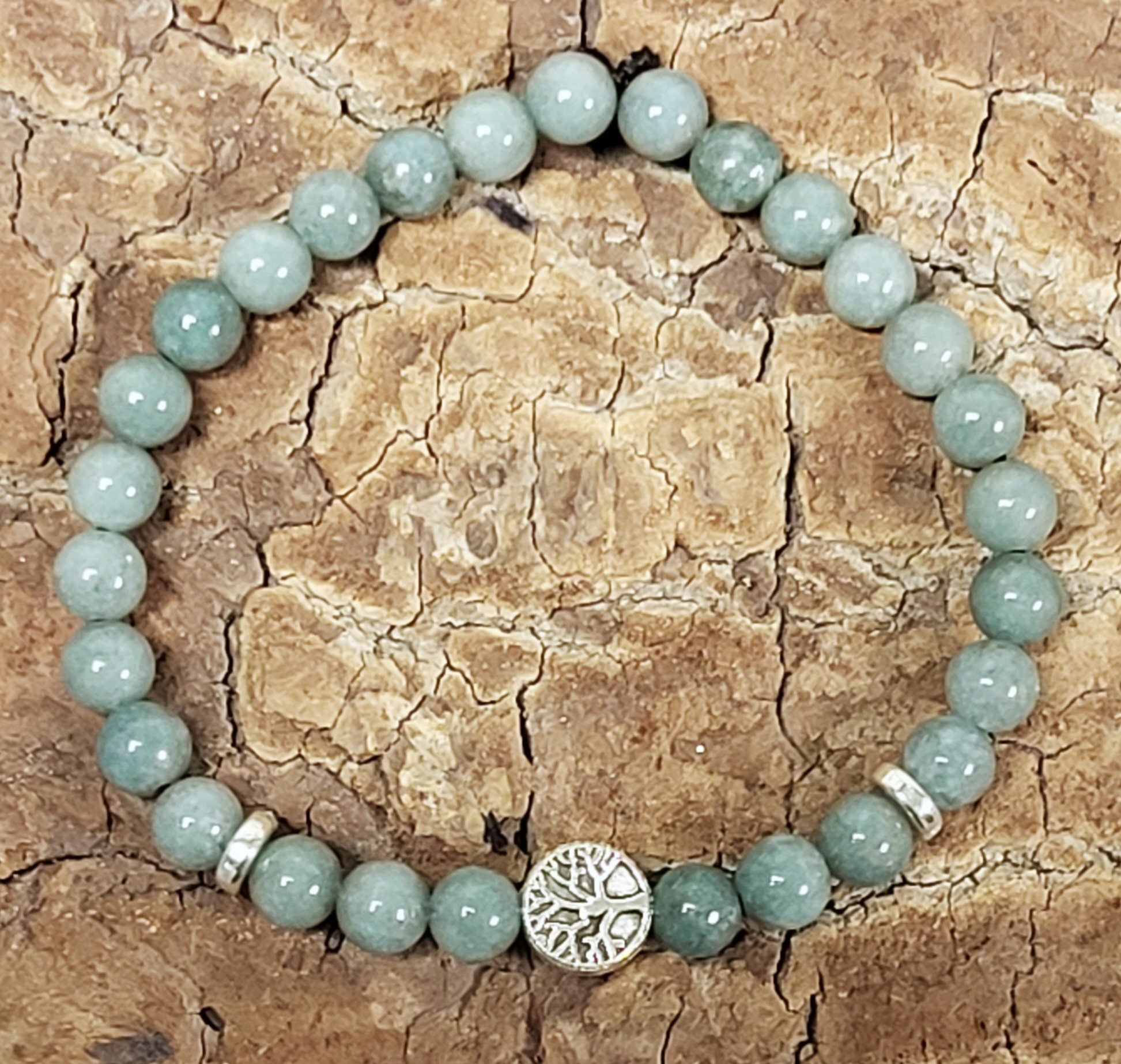 Bracelet Jade de Birmanie Arbre de vie argenté