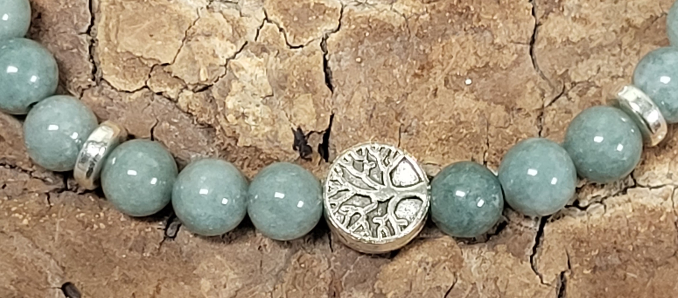 Bracelet Jade de Birmanie Arbre de vie argenté