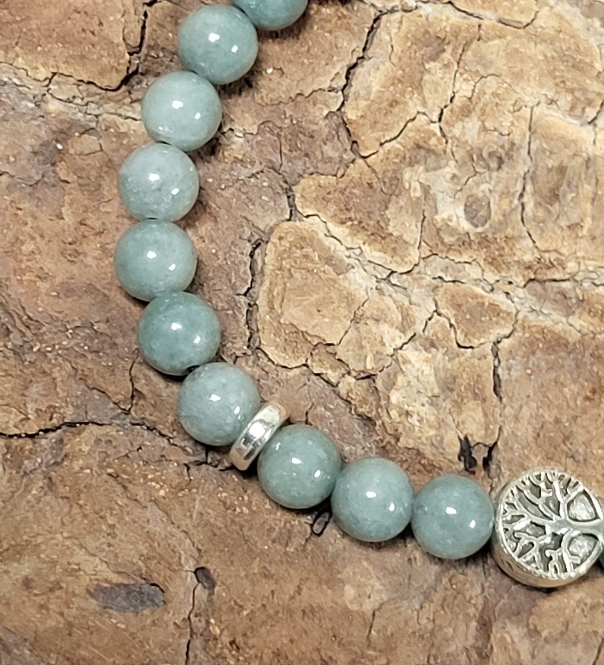 Bracelet Jade de Birmanie Arbre de vie argenté