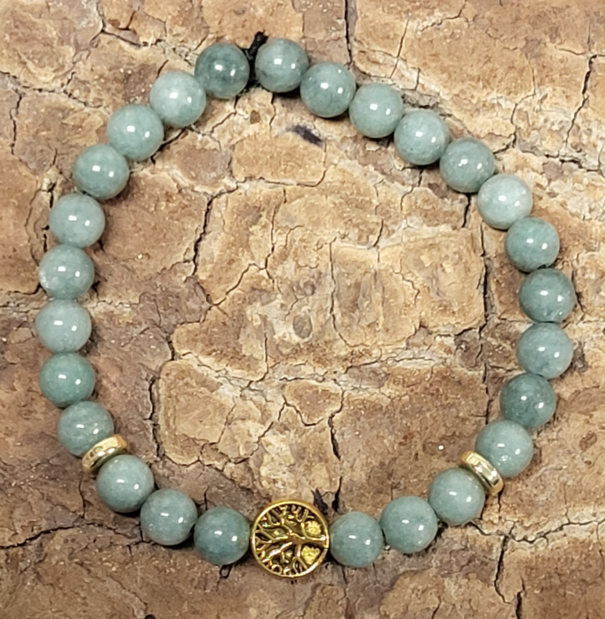 Bracelet Jade de Birmanie Arbre de vie doré