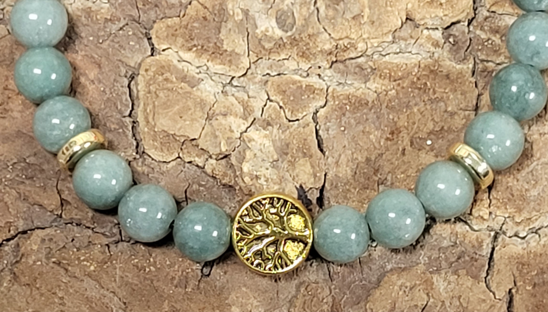 Bracelet Jade de Birmanie Arbre de vie doré