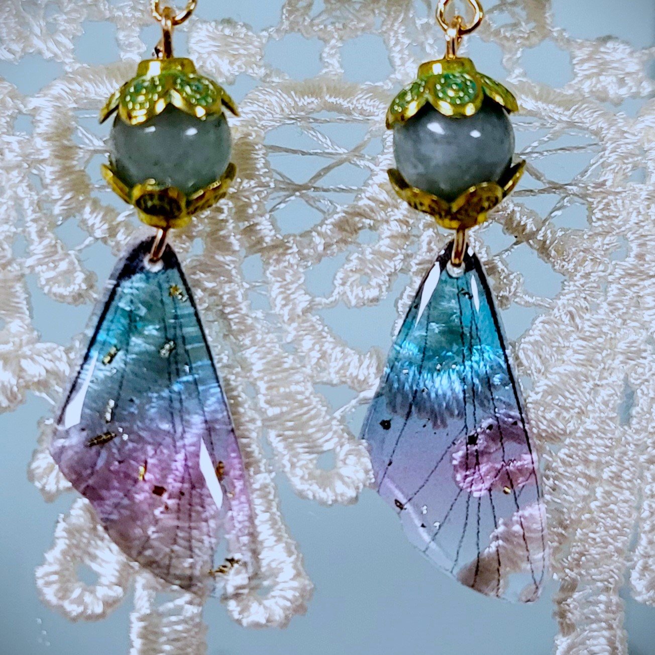 Boucles d'oreilles Jade de Birmanie Ailes de fée