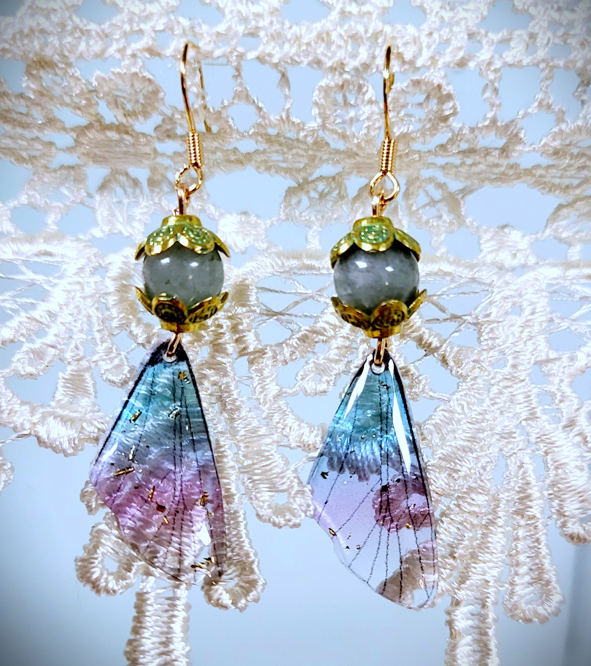 Boucles d'oreilles Jade de Birmanie Ailes de fée