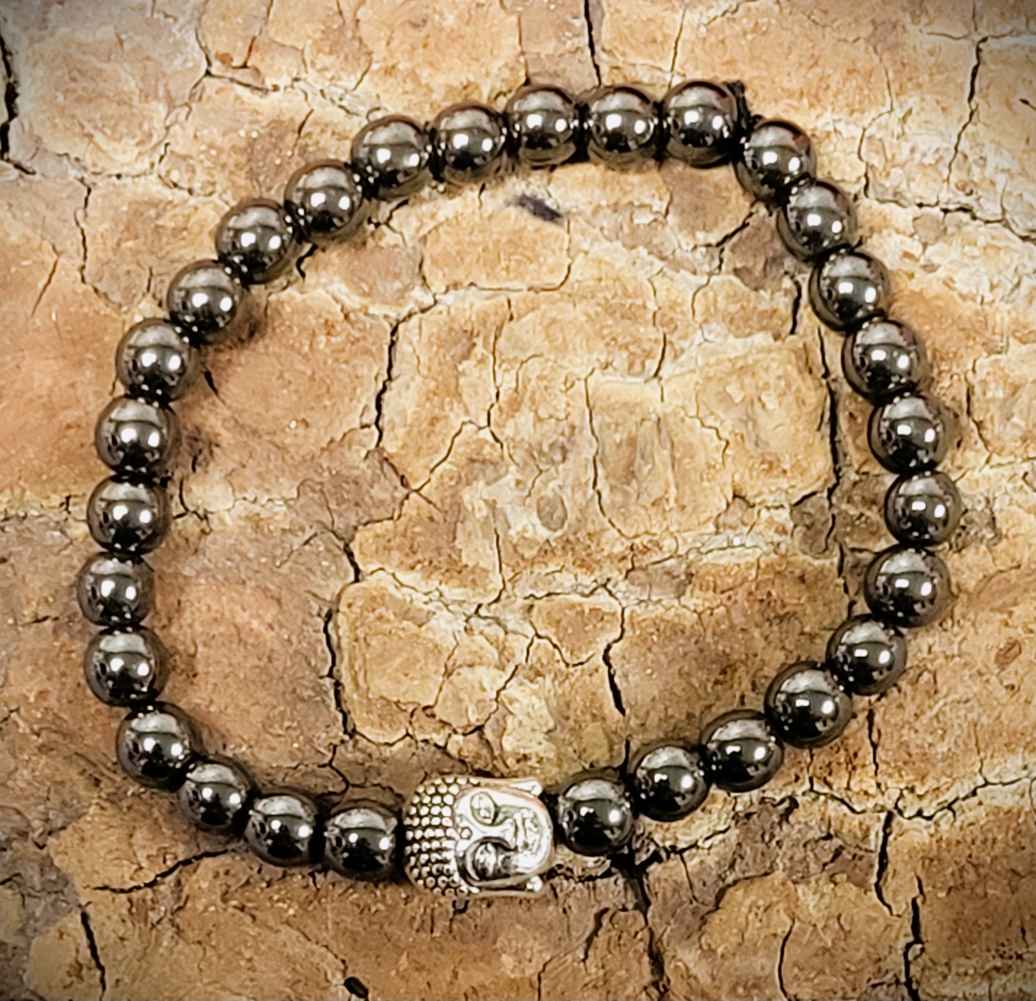 Bracelet Hématite boudha argenté