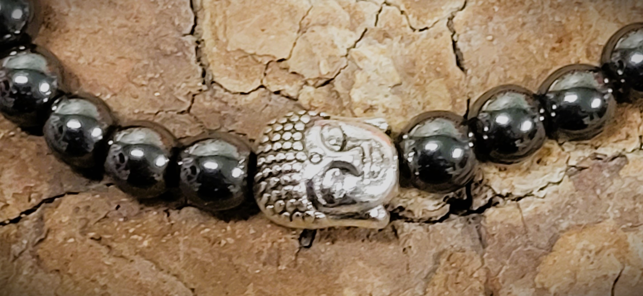Bracelet Hématite boudha argenté