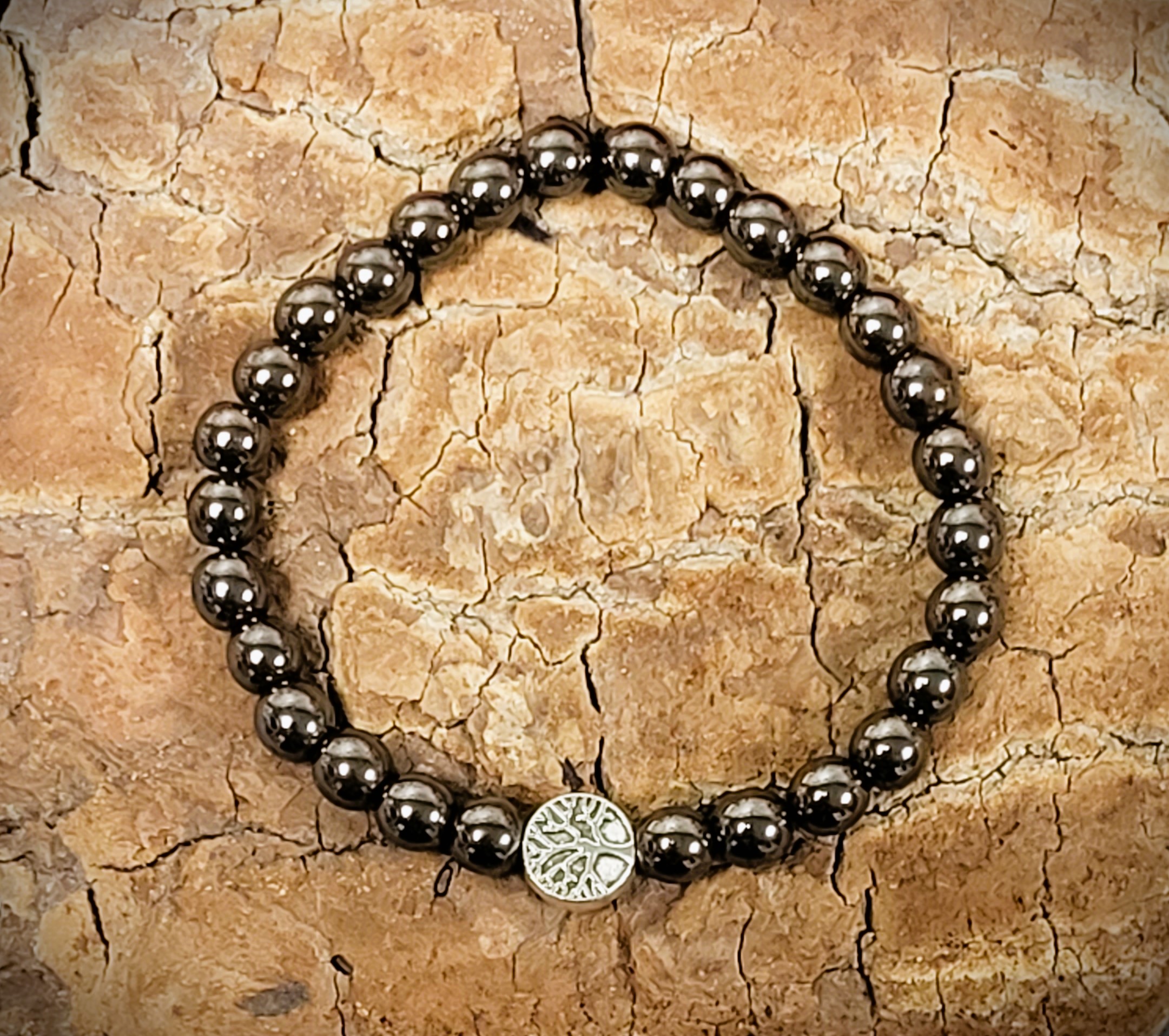 Bracelet Hématite arbre de vie argenté