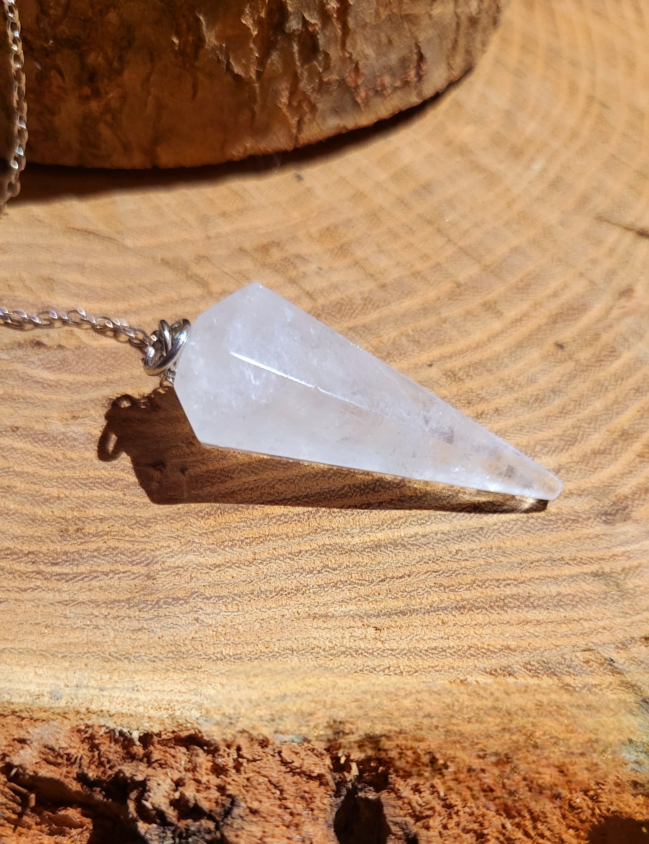 Pendule Cristal de roche, Ambre et Nacre