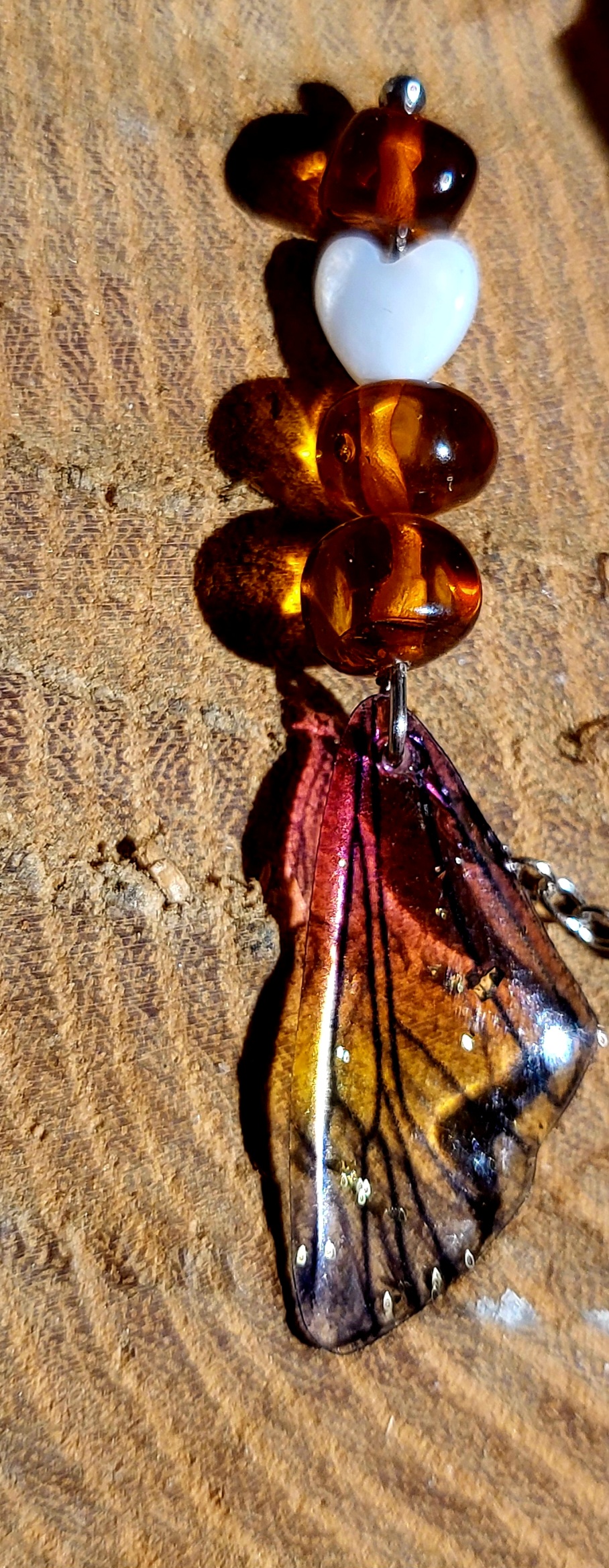 Pendule Cristal de roche, Ambre et Nacre