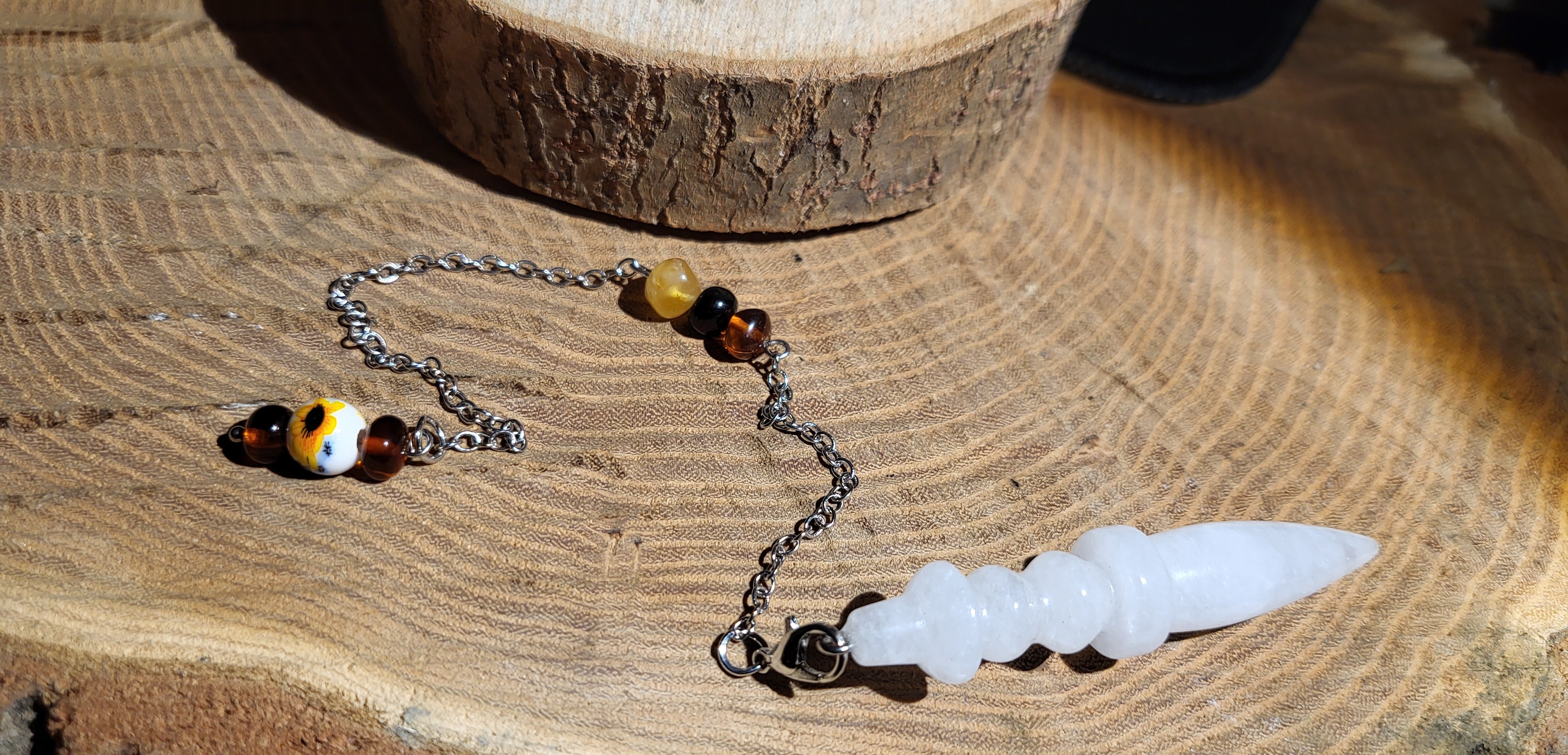Pendule Cristal de roche et Ambre 