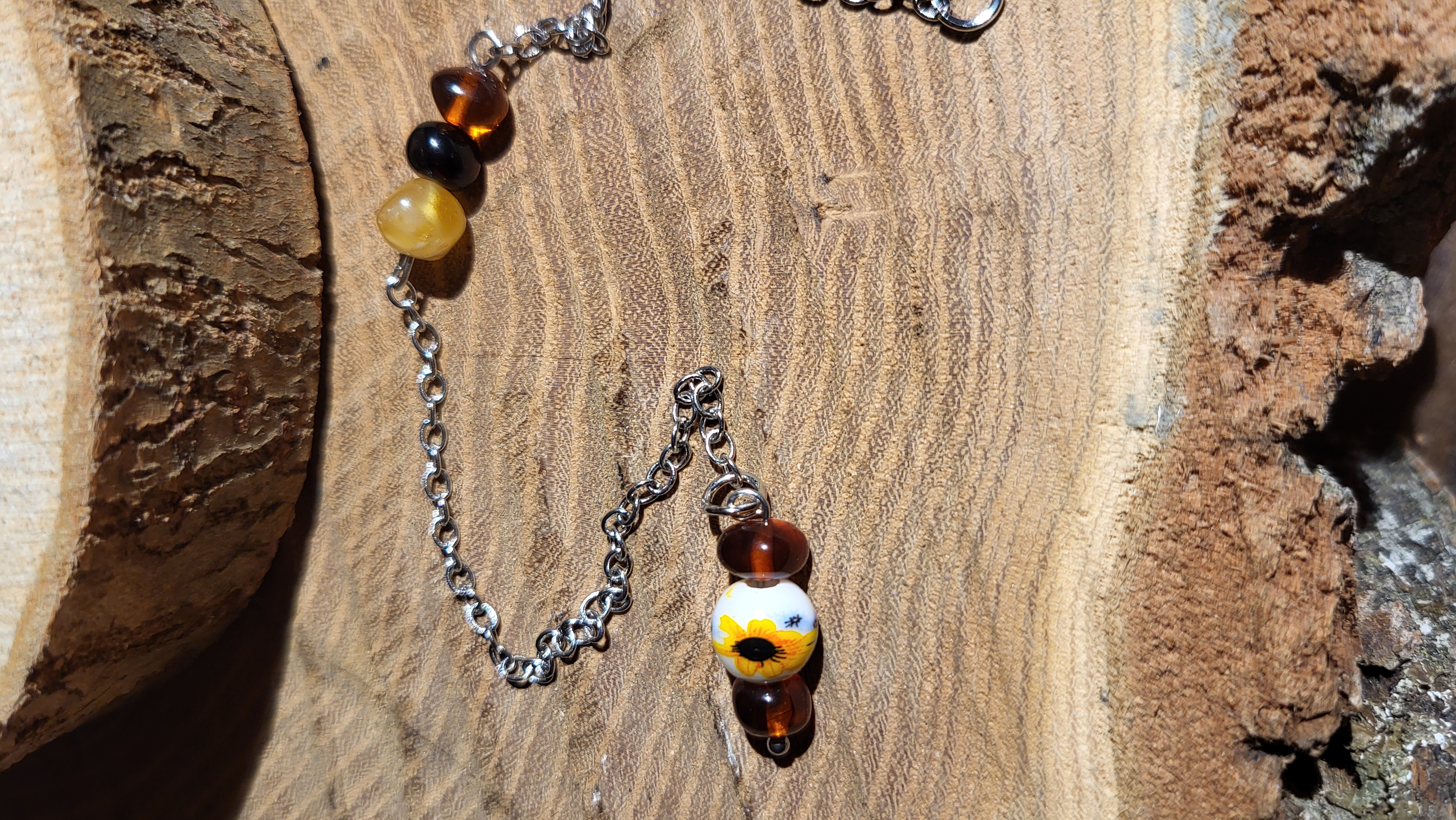 Pendule Cristal de roche et Ambre 