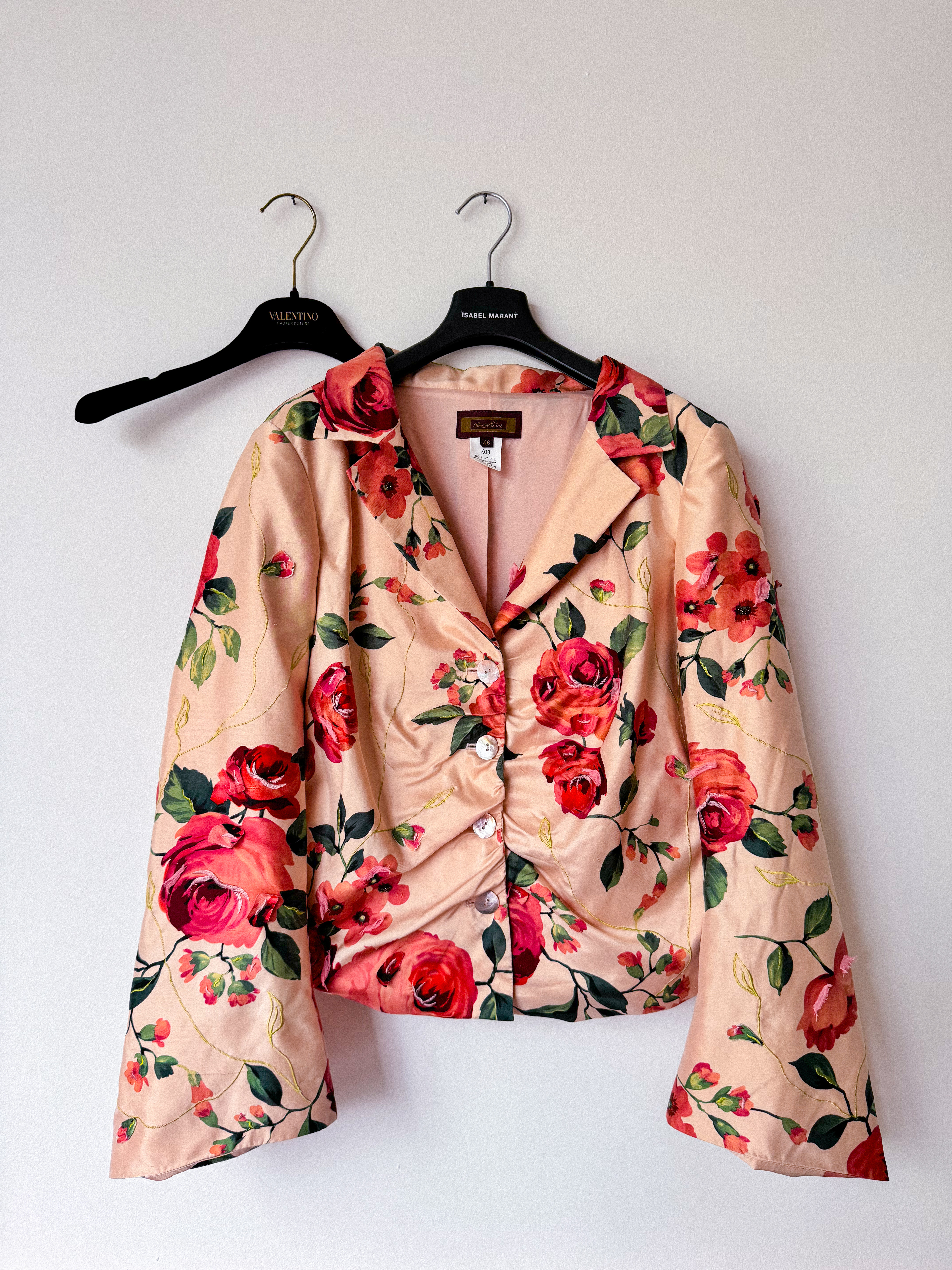 ŠILKINIS vintažinis rožių švarkelis