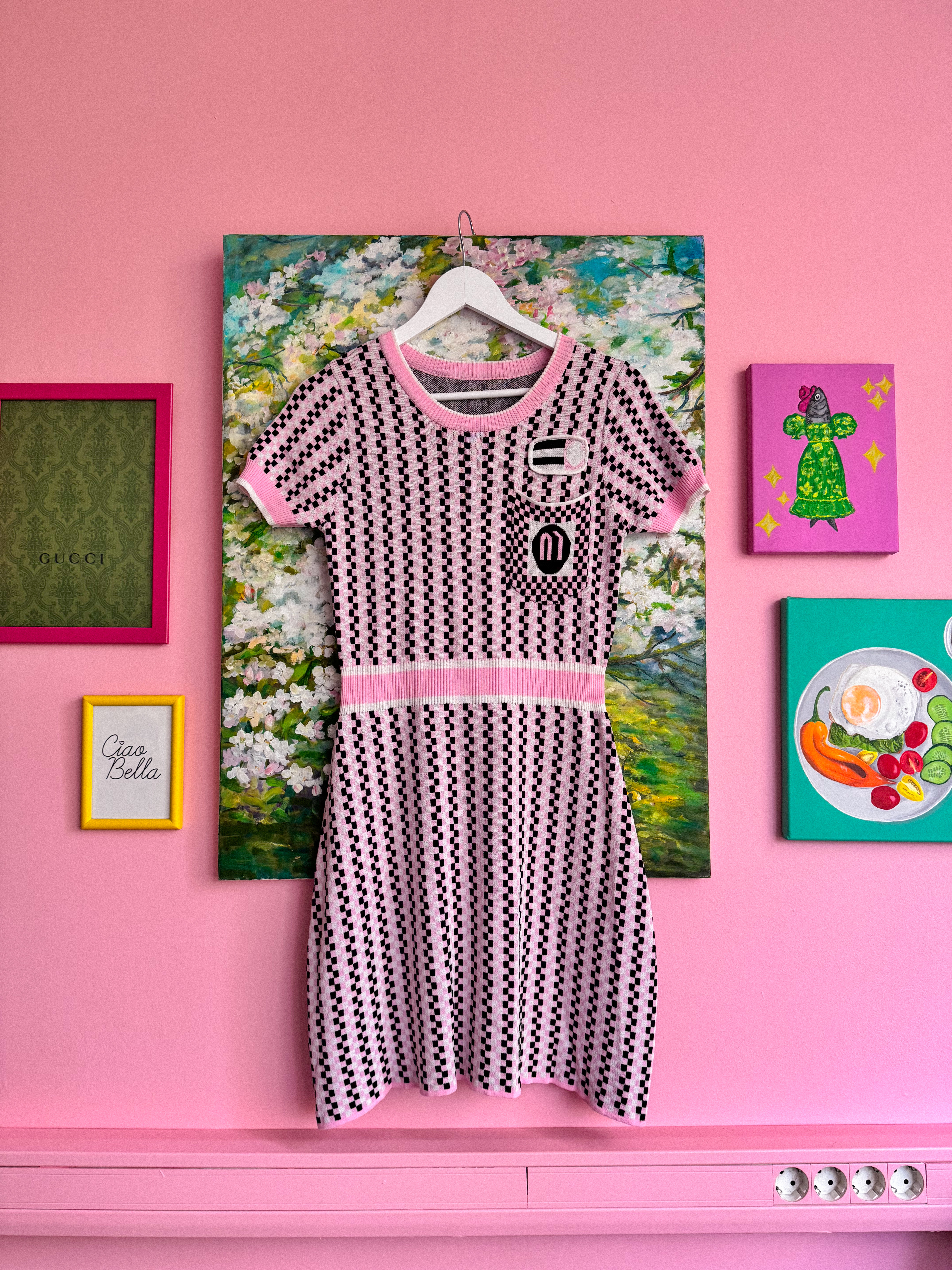 MEGZTA rožinė raštuota suknelė