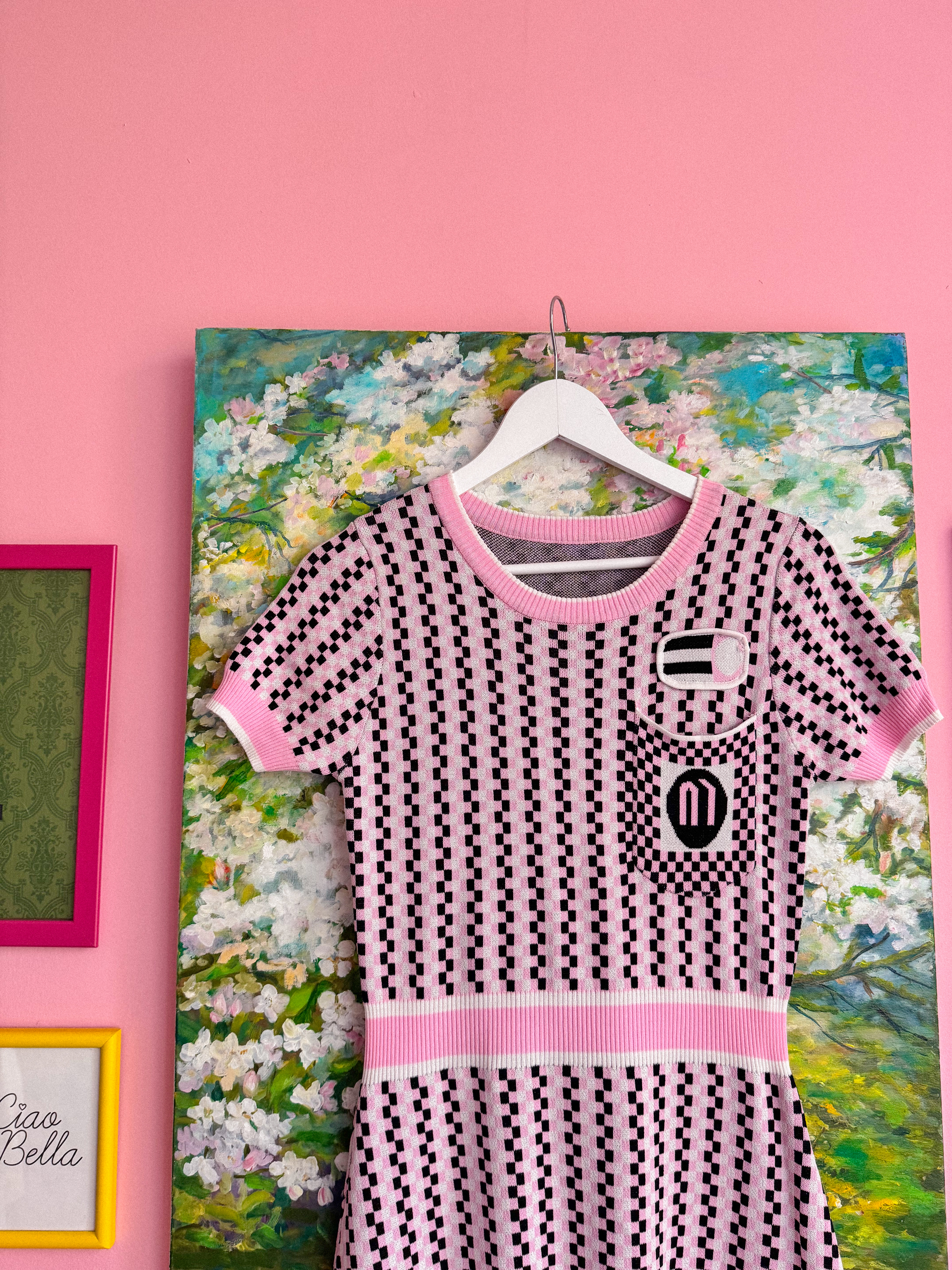 MEGZTA rožinė raštuota suknelė