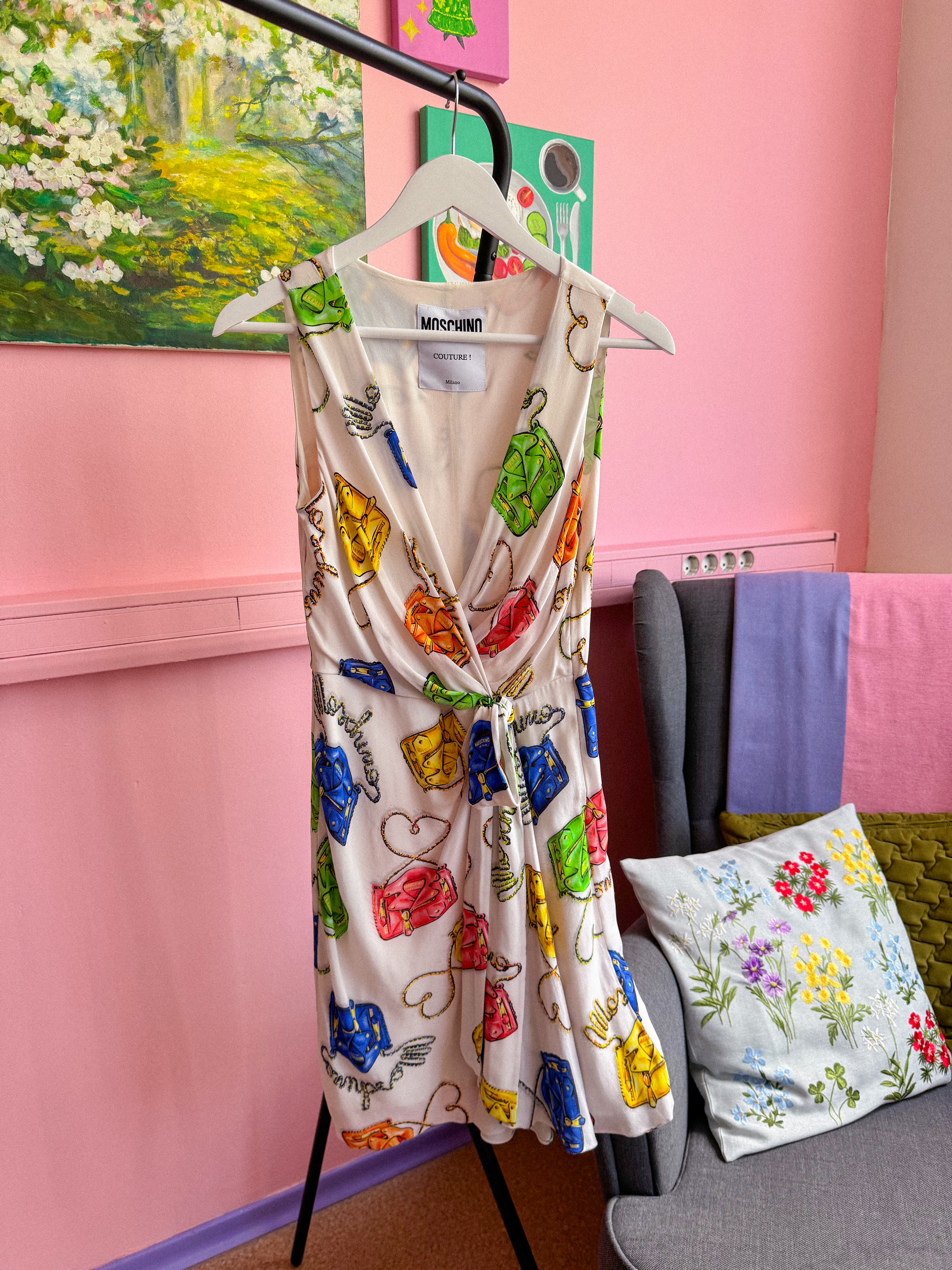 MOSCHINO šilkinė rankinukų suknelė