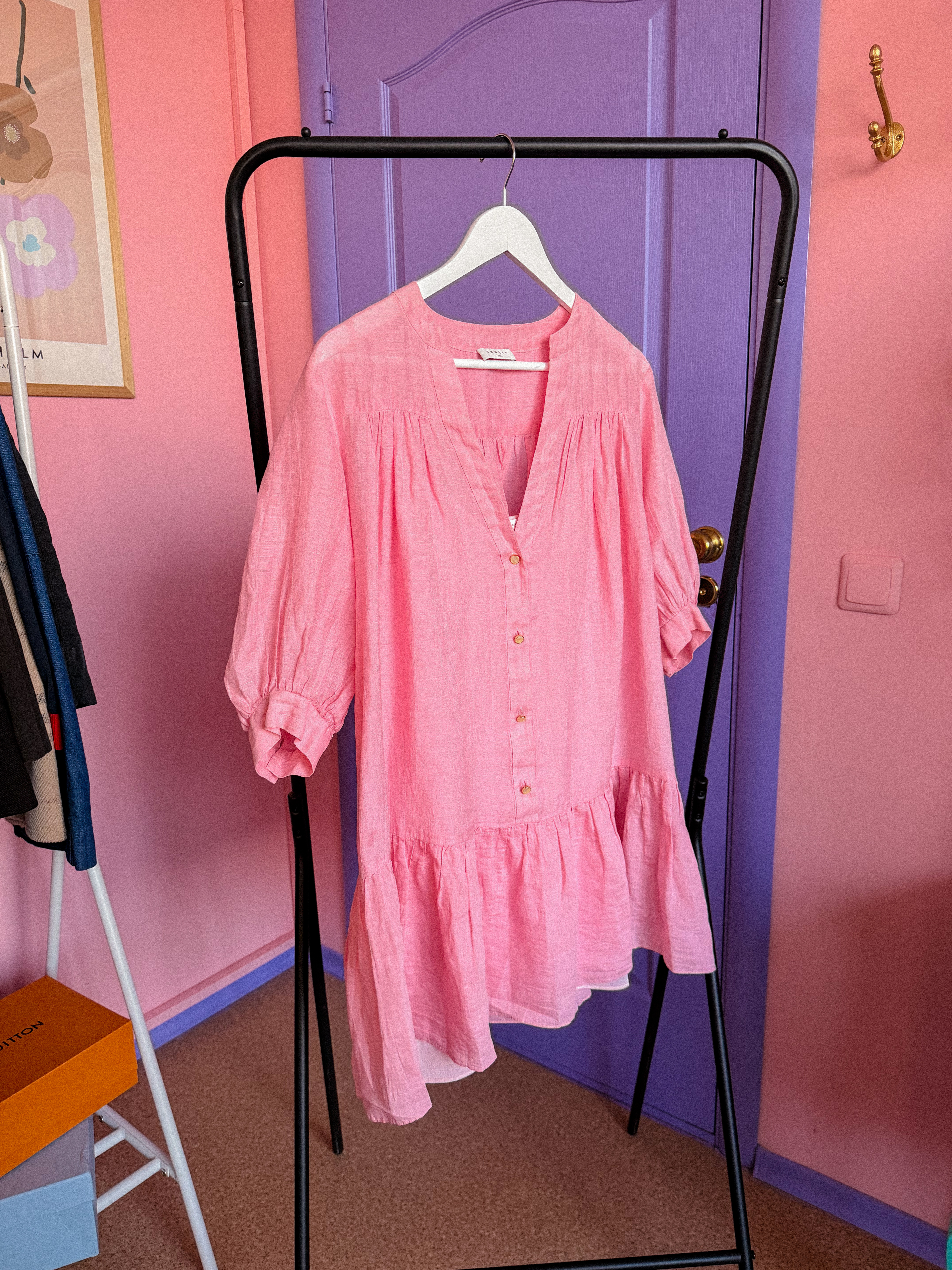 SANDRO rausva lininė suknelė