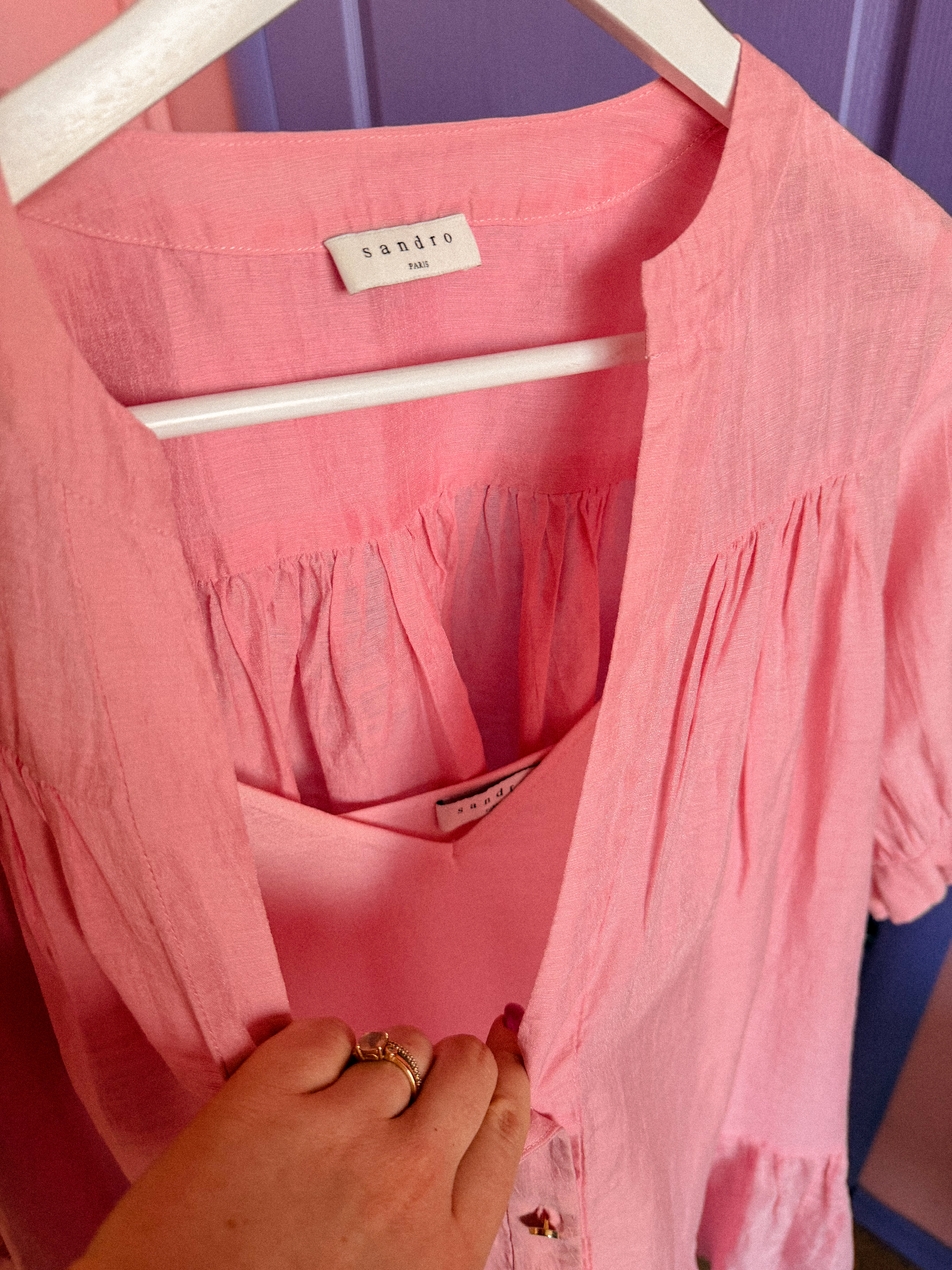 SANDRO rausva lininė suknelė