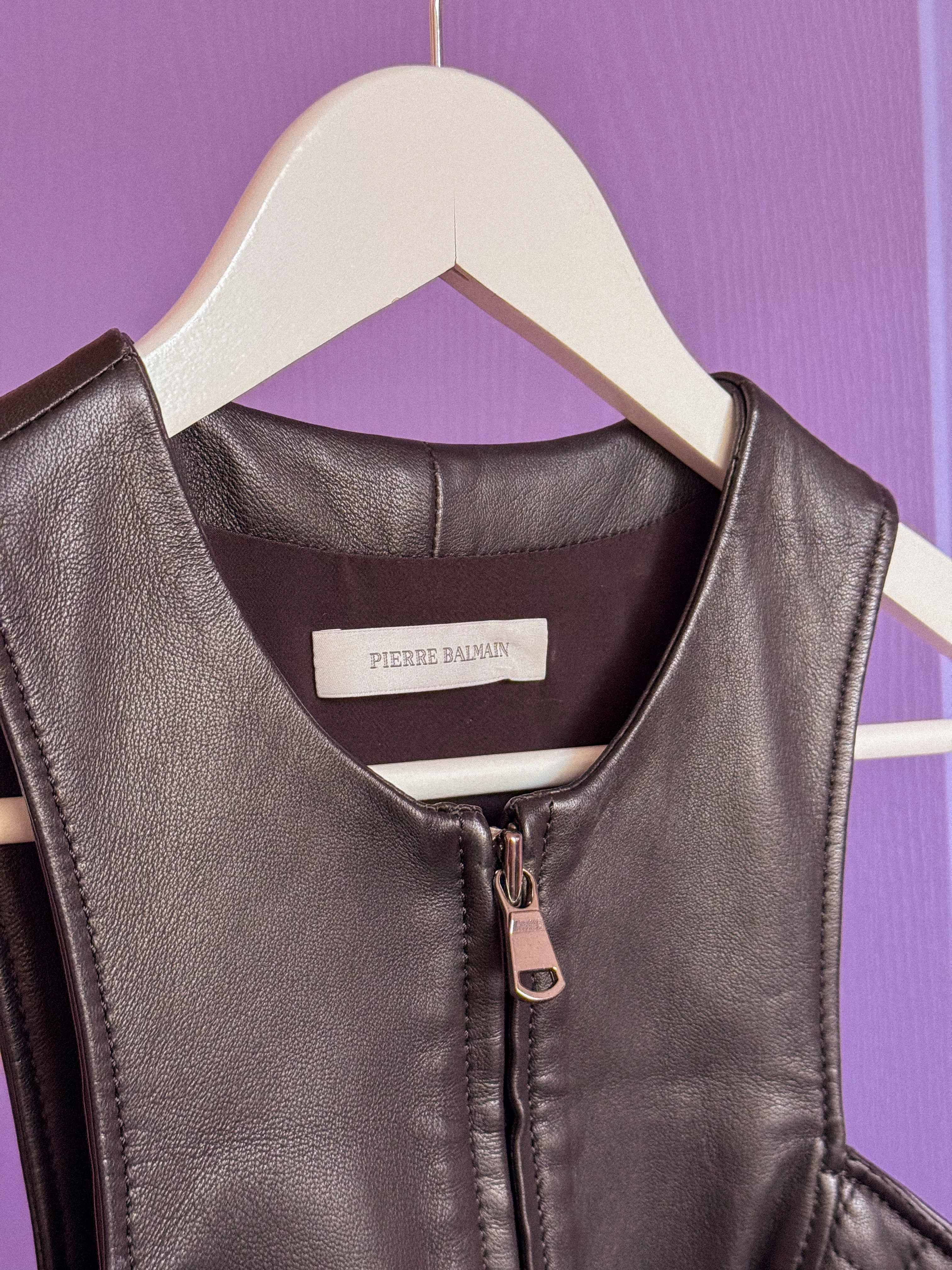 BALMAIN juoda odinė suknelė