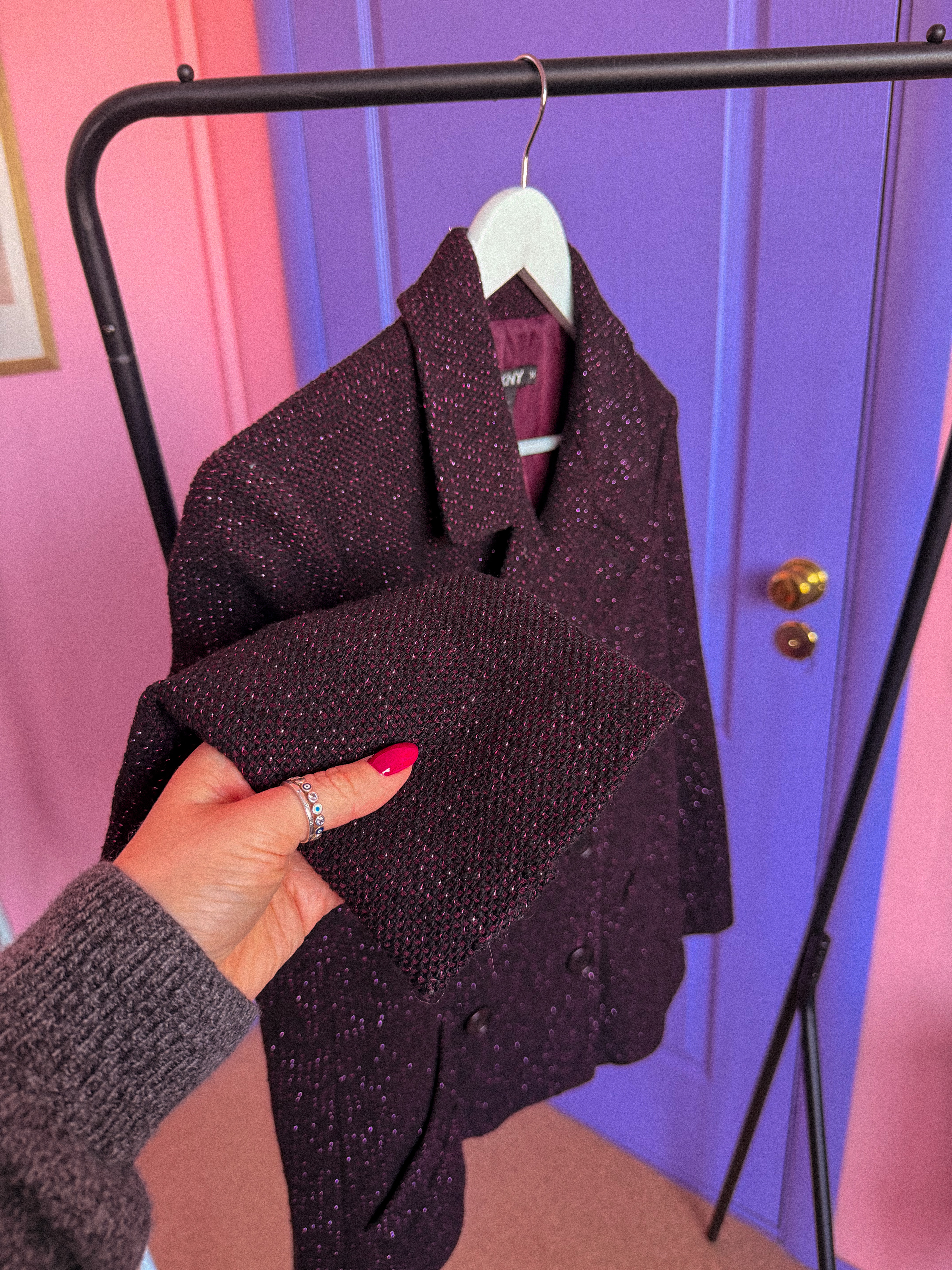 DKNY blizgus vilnos švarkelis