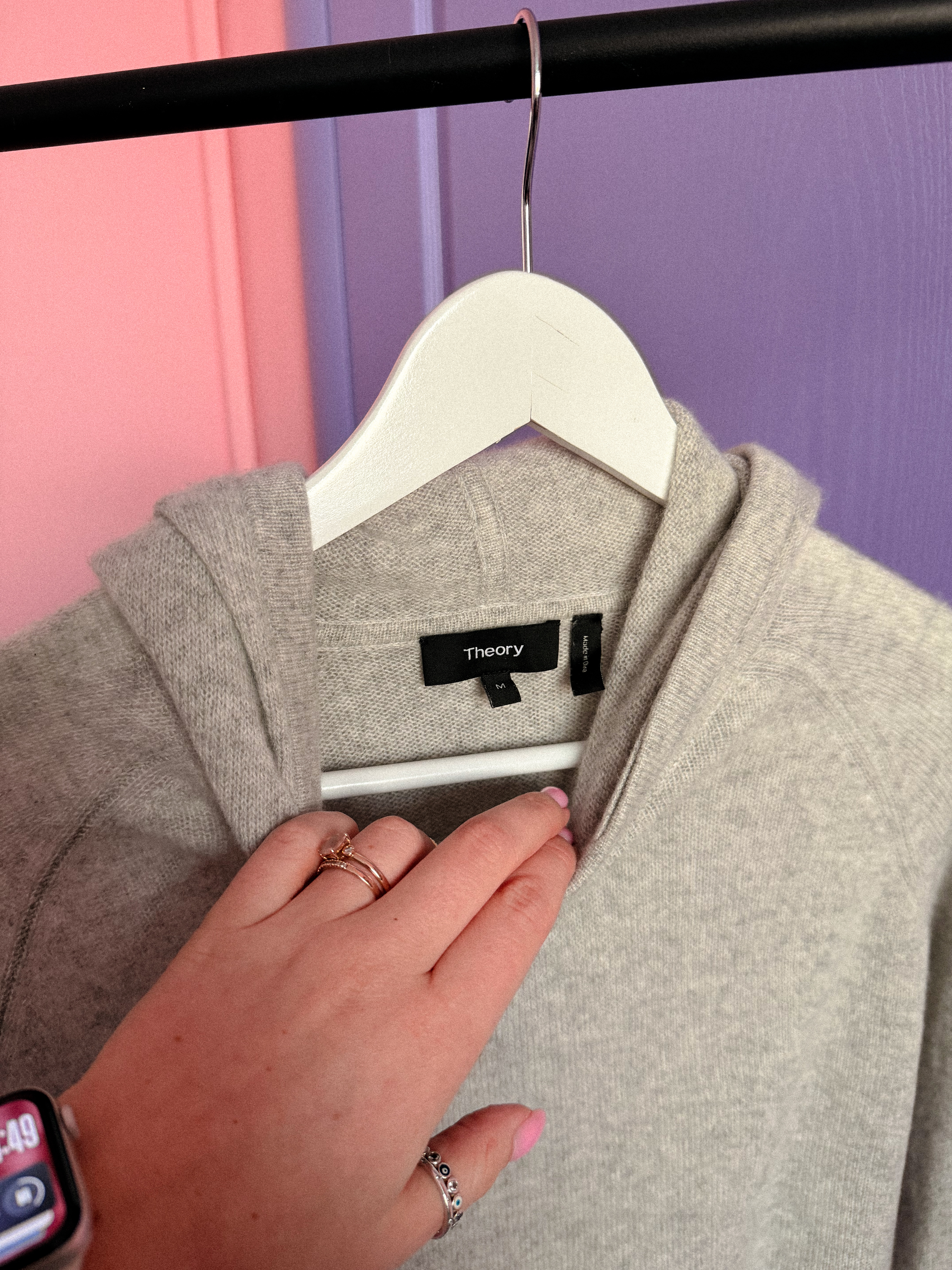 THEORY kašmyrinis megztinis su gobtuvu