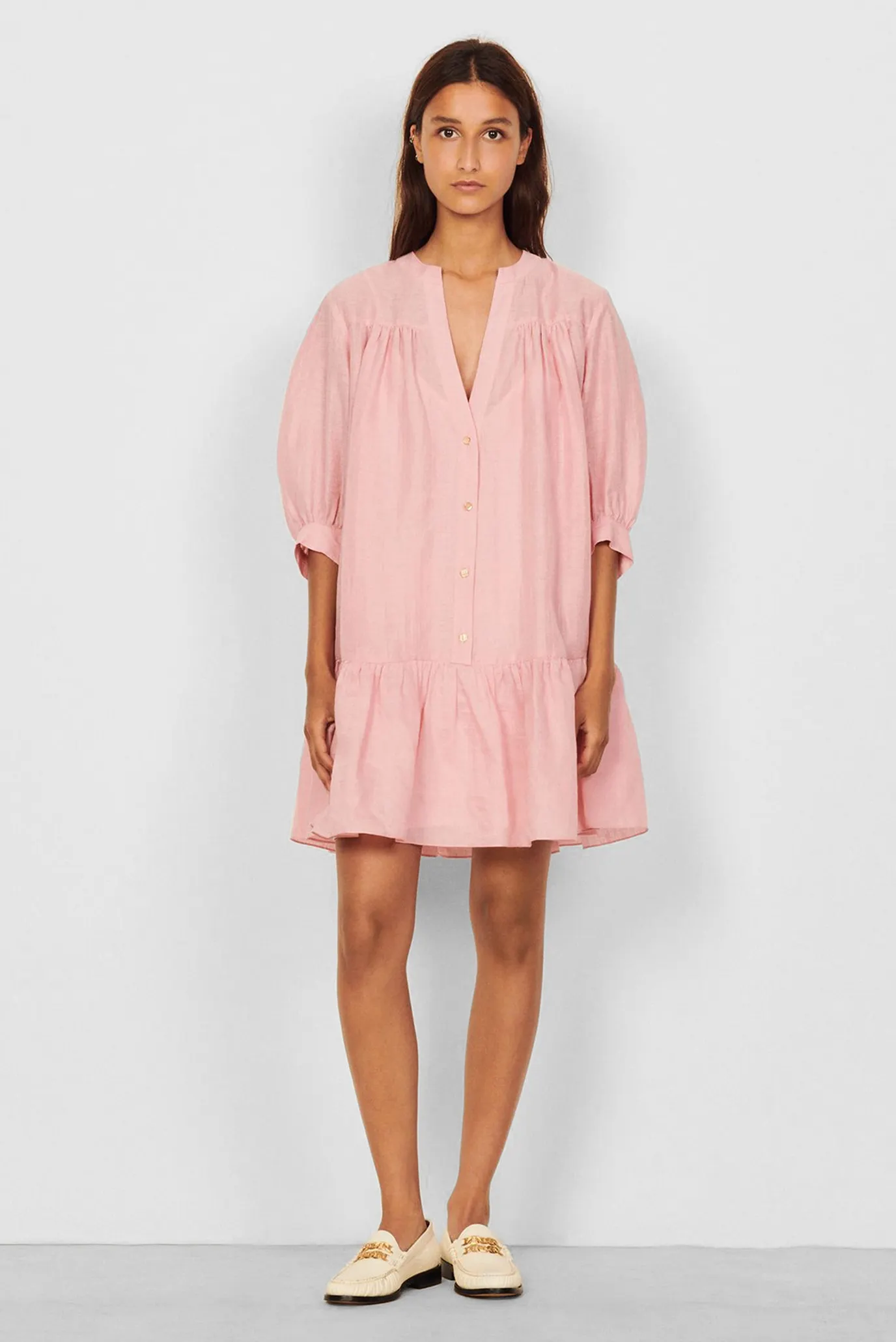 SANDRO rausva lininė suknelė