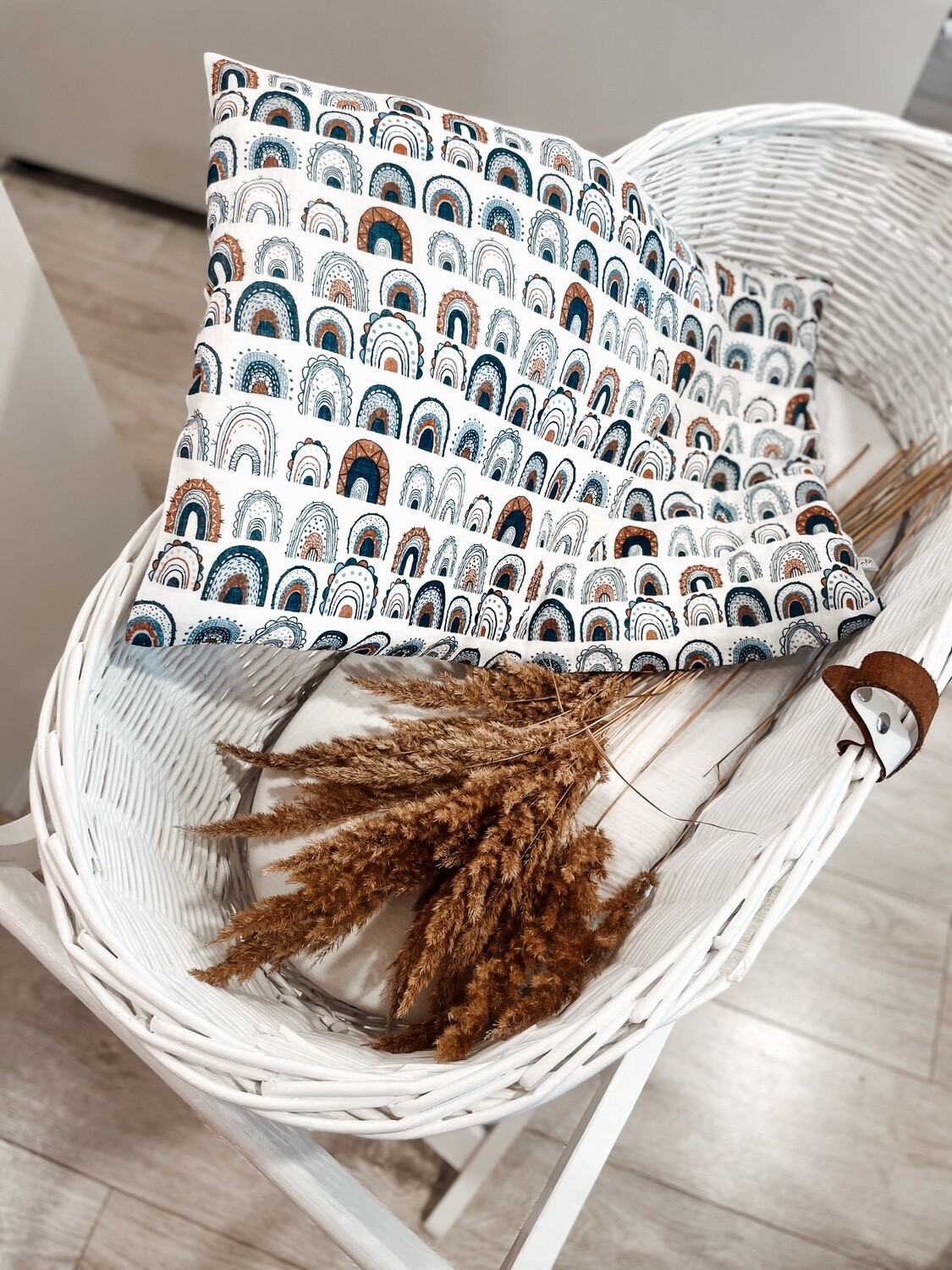 Muslino pagalvės užvalkalas "Jeans rainbow”