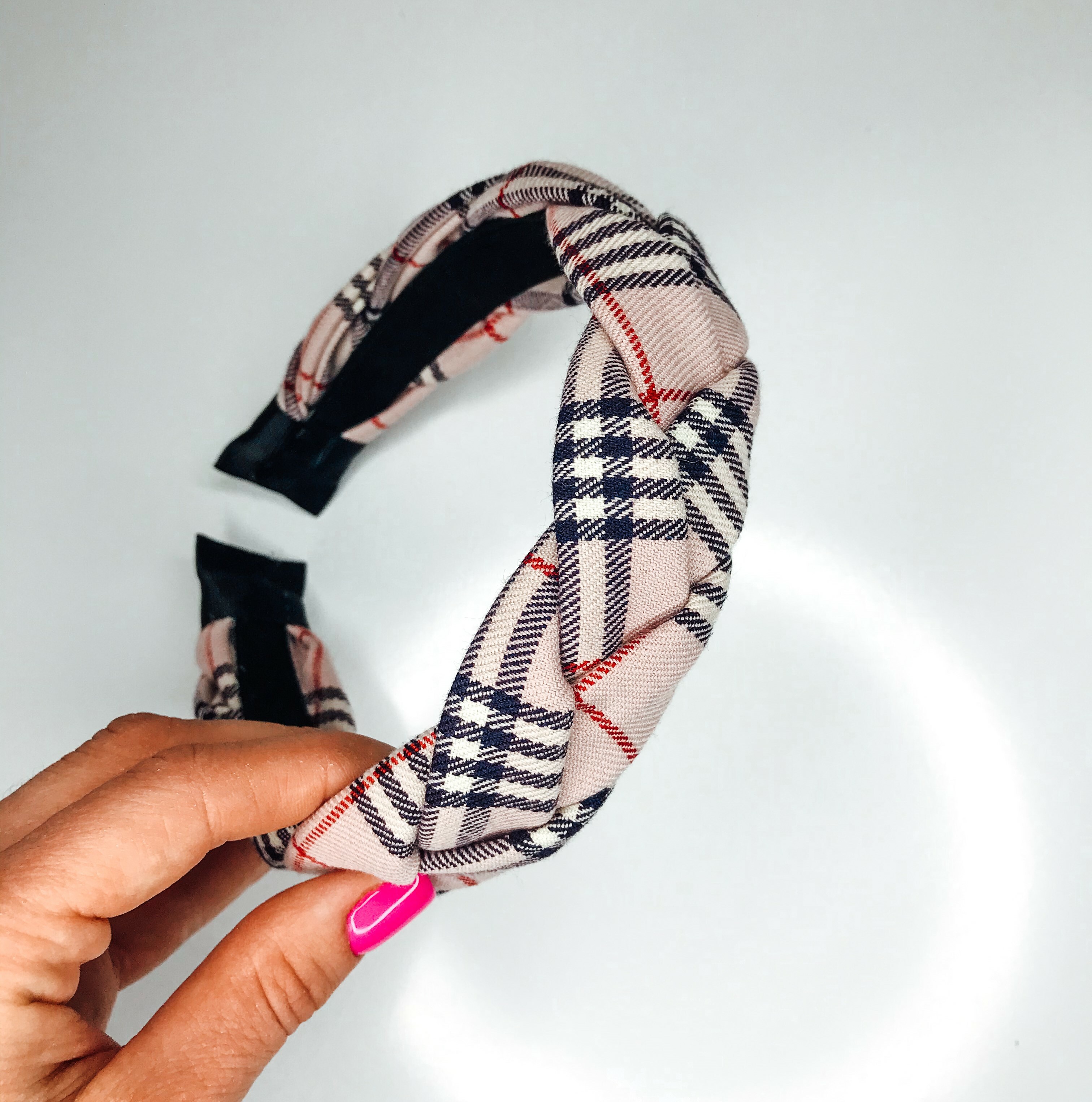 Pintas plaukų lankelis "Pink burberry"