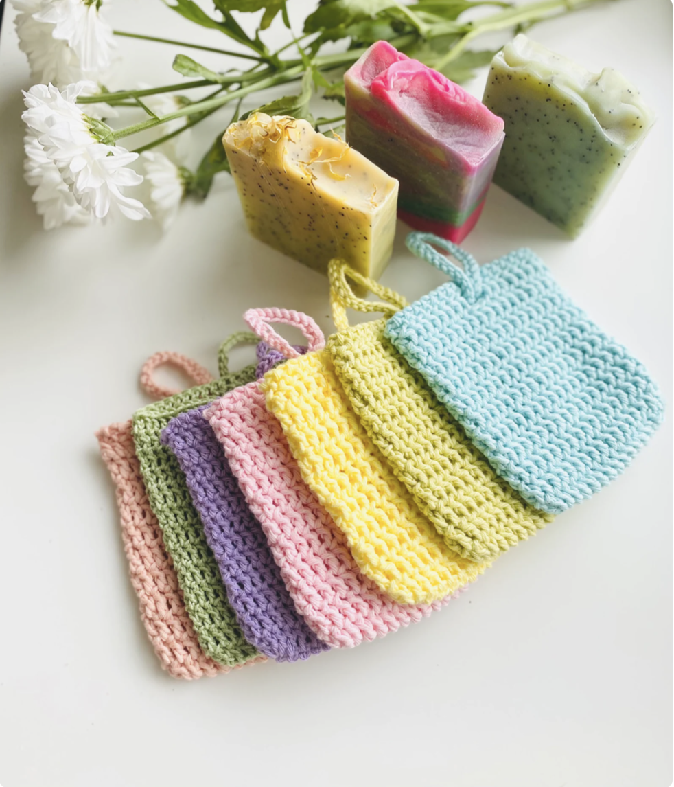 Handmade organic cotton exfoliating soap saver bag