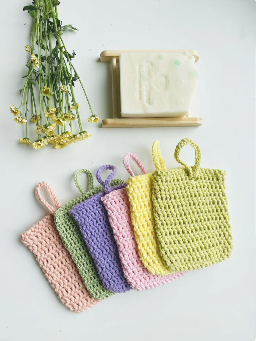 Handmade organic cotton exfoliating soap saver bag