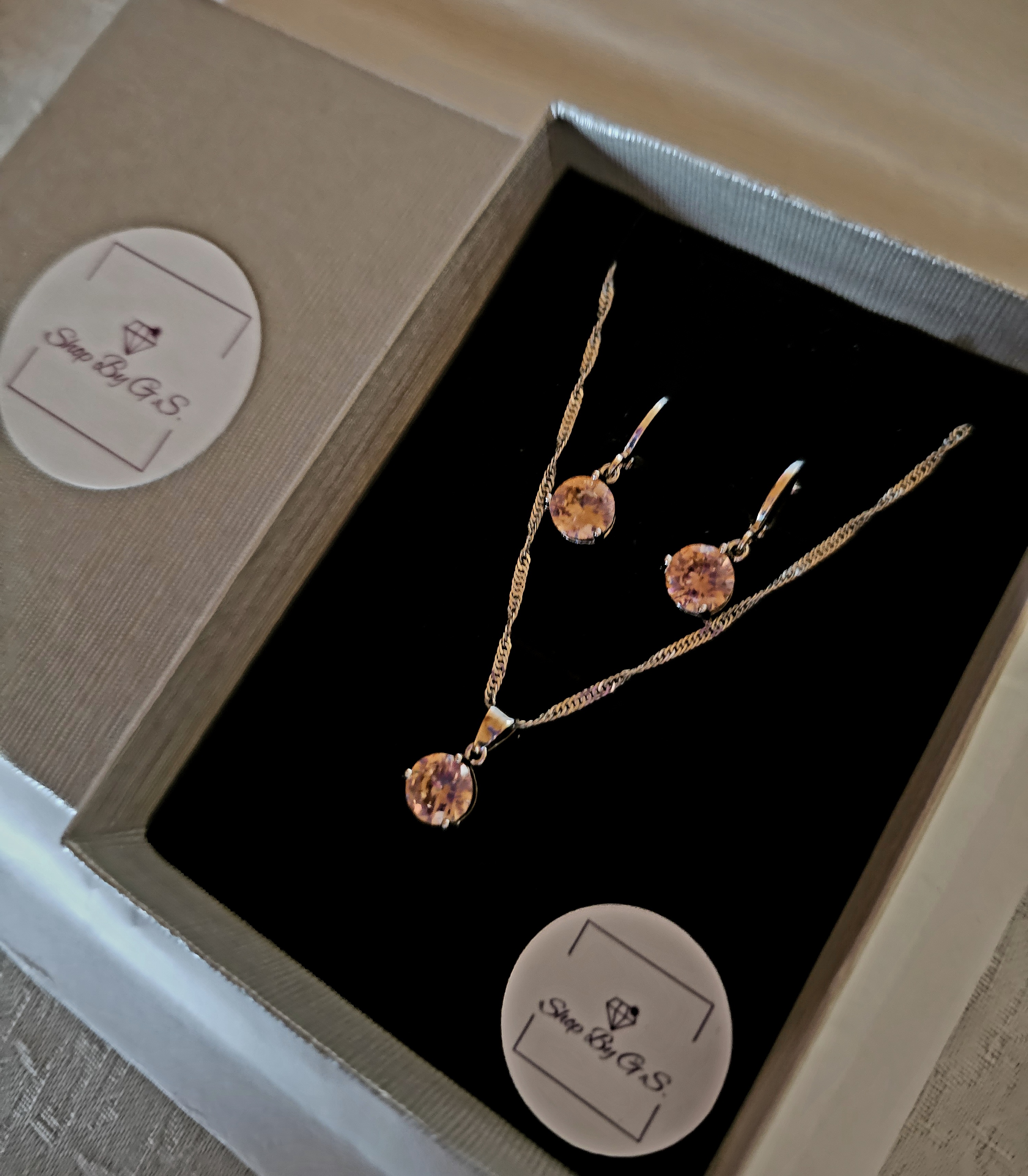 Candy papuošalų rinkinys su šampaniniu cirkoniu