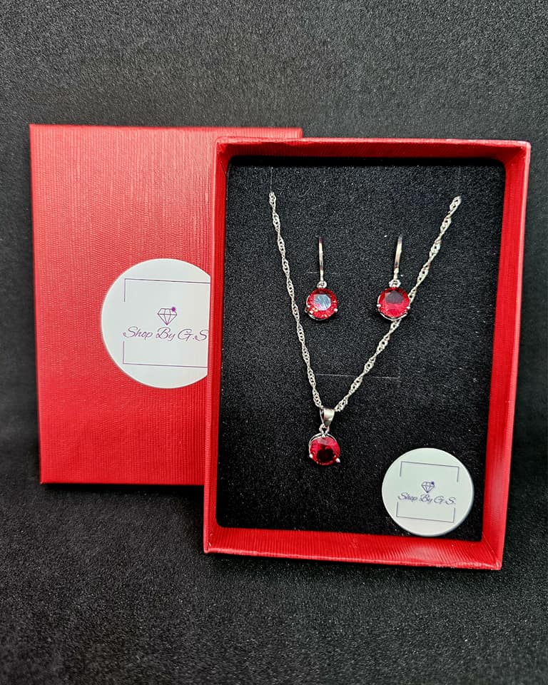 Candy papuošalų rinkinys su raudonu cirkoniu