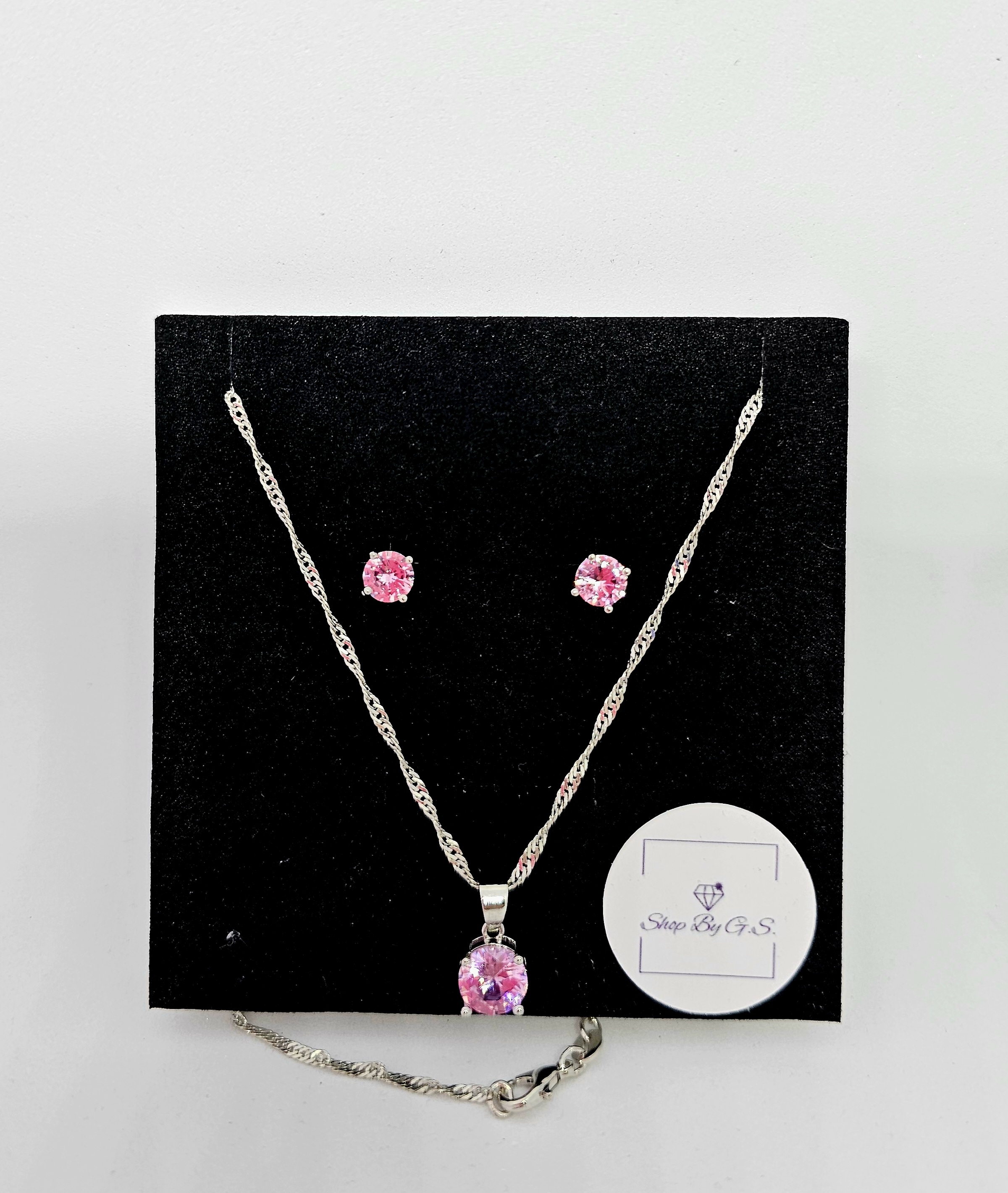 Papuošalų rinkinys su rožiniu cirkoniu vinukas