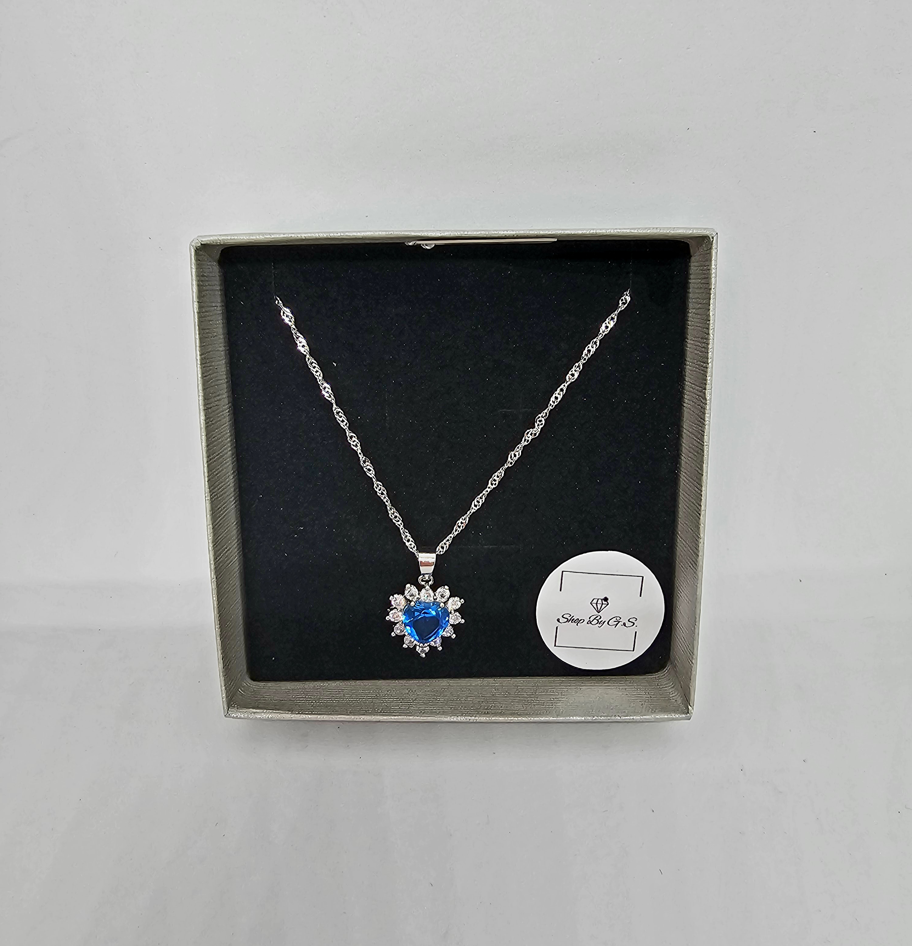 Grandinėlė širdelė su žydru cirkoniu