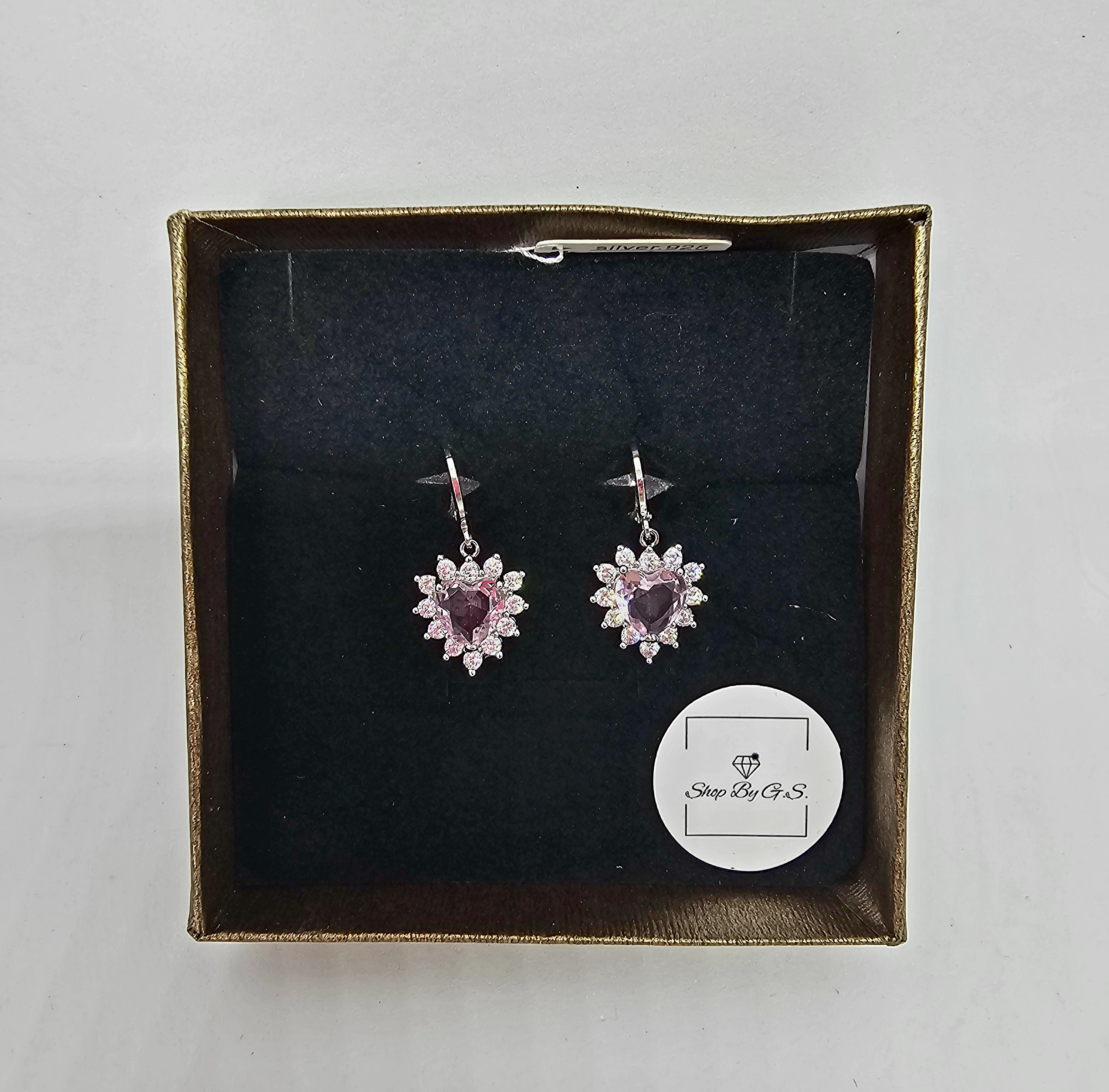 Auskarai širdelė su rožiniu cirkoniu